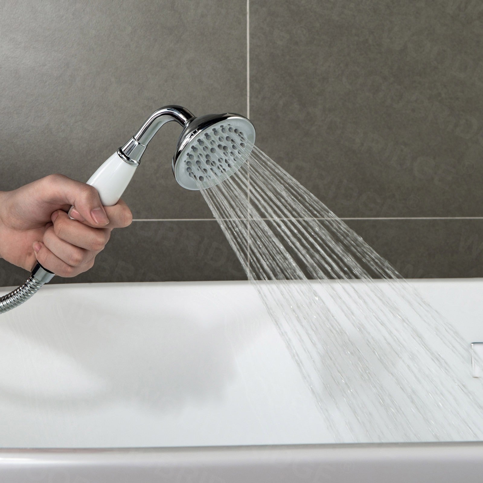 WOODBRIDGE Fusion Single Handle Floor Mount Freestanding Tub Filler Faucet with Telephone Hand shower