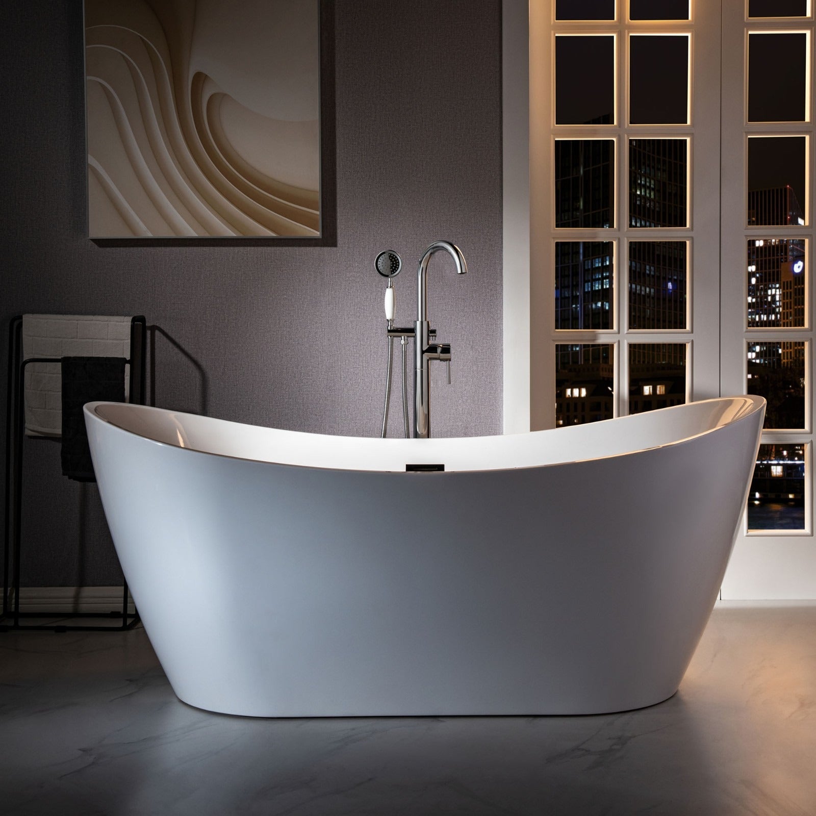 WOODBRIDGE Fusion Single Handle Floor Mount Freestanding Tub Filler Faucet with Telephone Hand shower