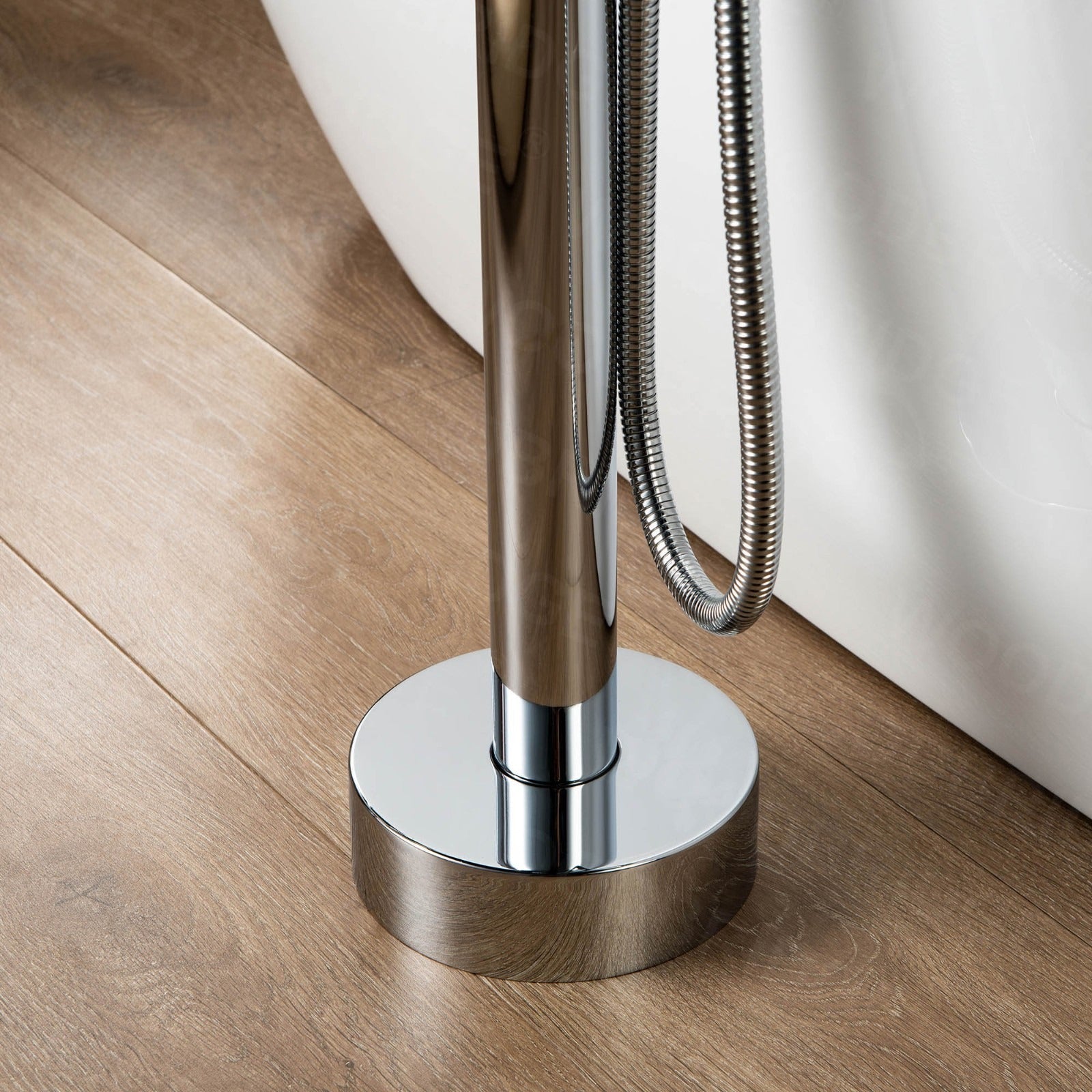 WOODBRIDGE Fusion Single Handle Floor Mount Freestanding Tub Filler Faucet with Telephone Hand shower