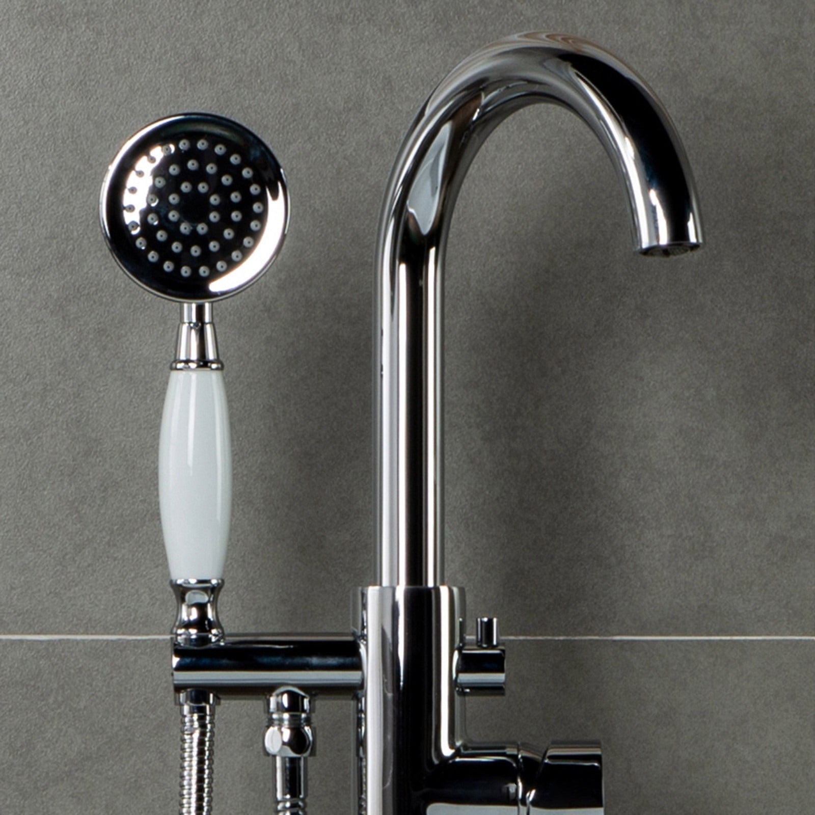 WOODBRIDGE Fusion Single Handle Floor Mount Freestanding Tub Filler Faucet with Telephone Hand shower