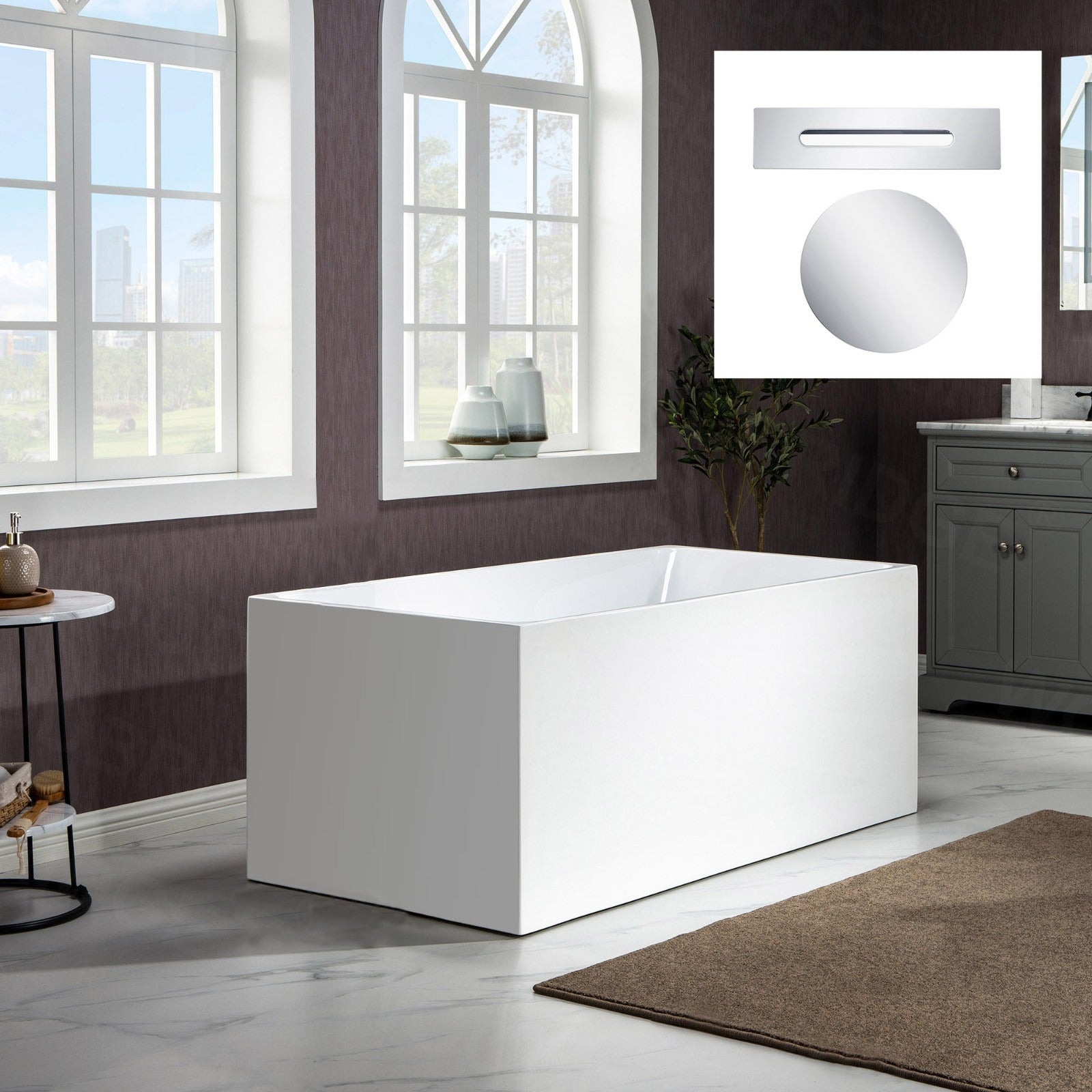 WOODBRIDGE 67" Acrylic Freestanding Contemporary Soaking Bathtub with Drain & Overflow – B-0086 Series