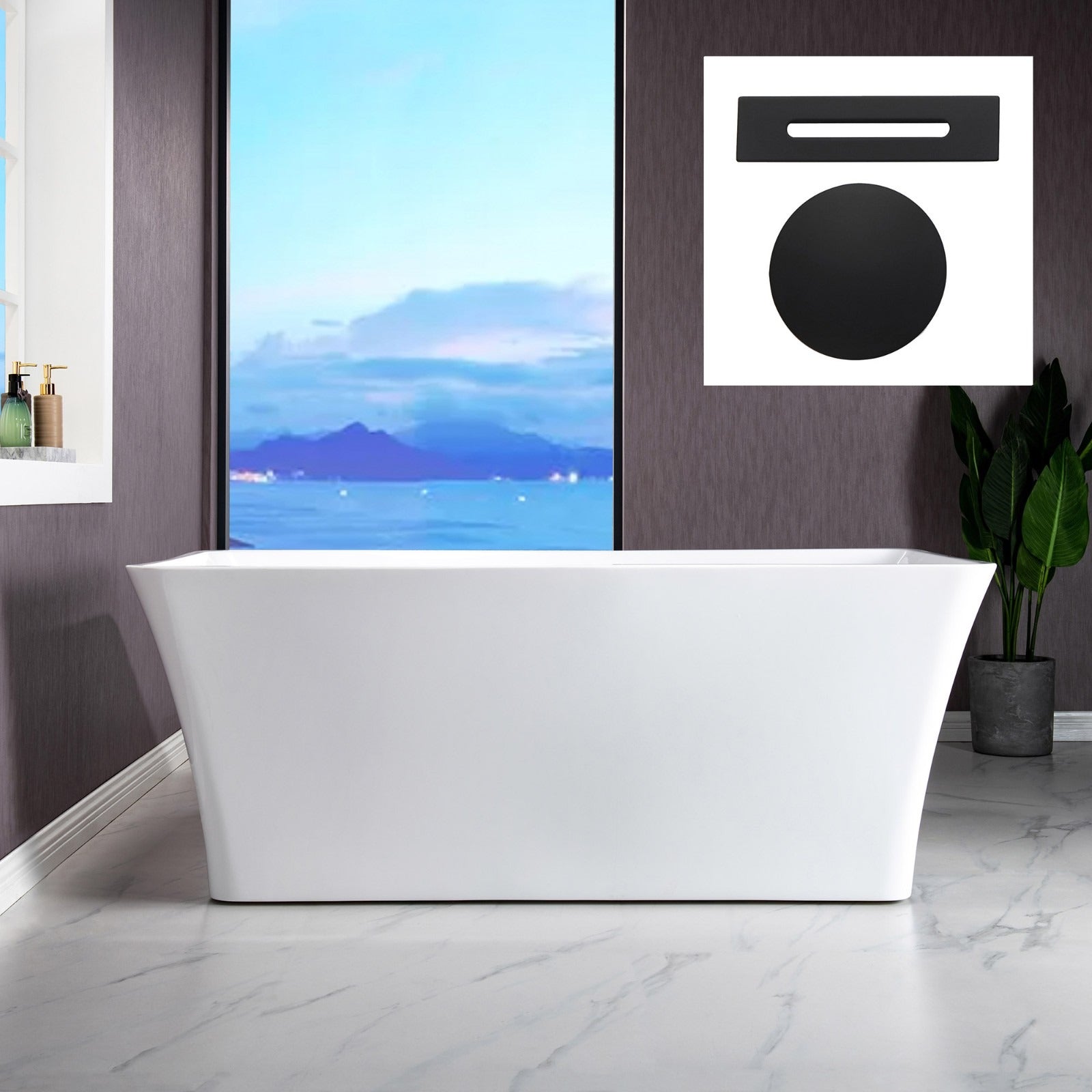 WOODBRIDGE 59" Acrylic Freestanding Bathtub Contemporary Soaking Tub with Drain & Overflow, B-1509