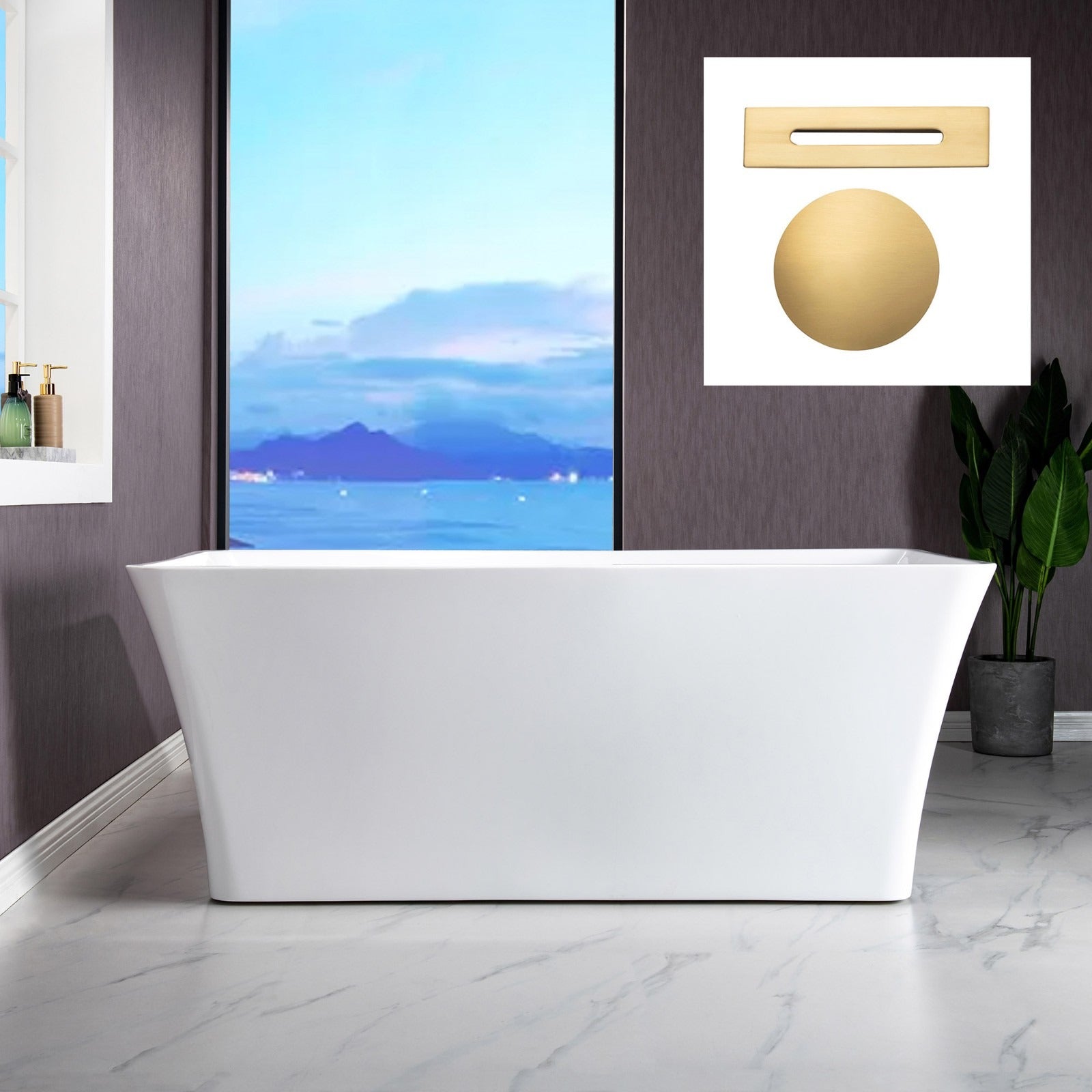 WOODBRIDGE 59" Acrylic Freestanding Bathtub Contemporary Soaking Tub with Drain & Overflow, B-1509