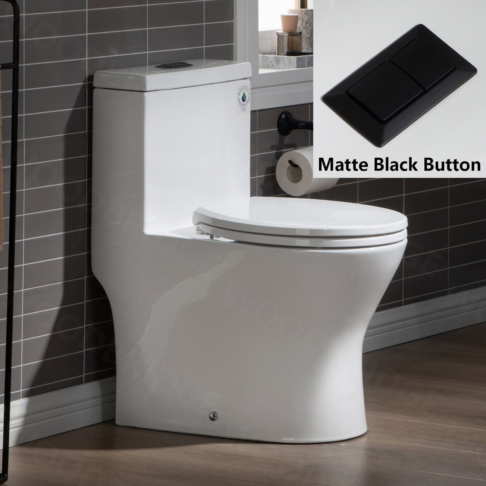 WOODBRIDGE One Piece Short Compact Bathroom Tiny Mini Commode Water Closet Dual Flush Concealed Trapway, T0031