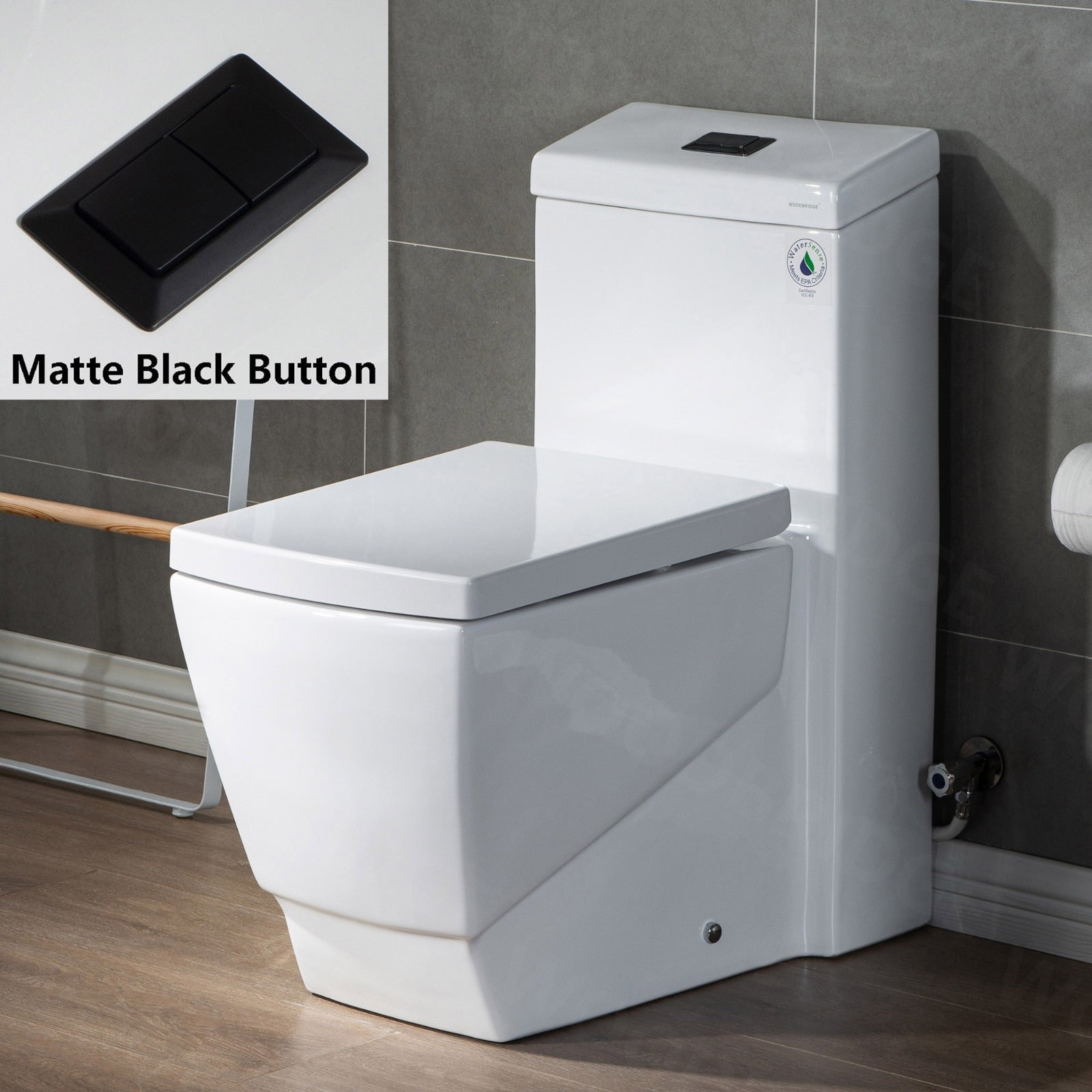 WOODBRIDGE Modern Square Design One Piece Dual Flush 1.28 GP Toilet,Chair Height with Soft Closing Seat, T0020