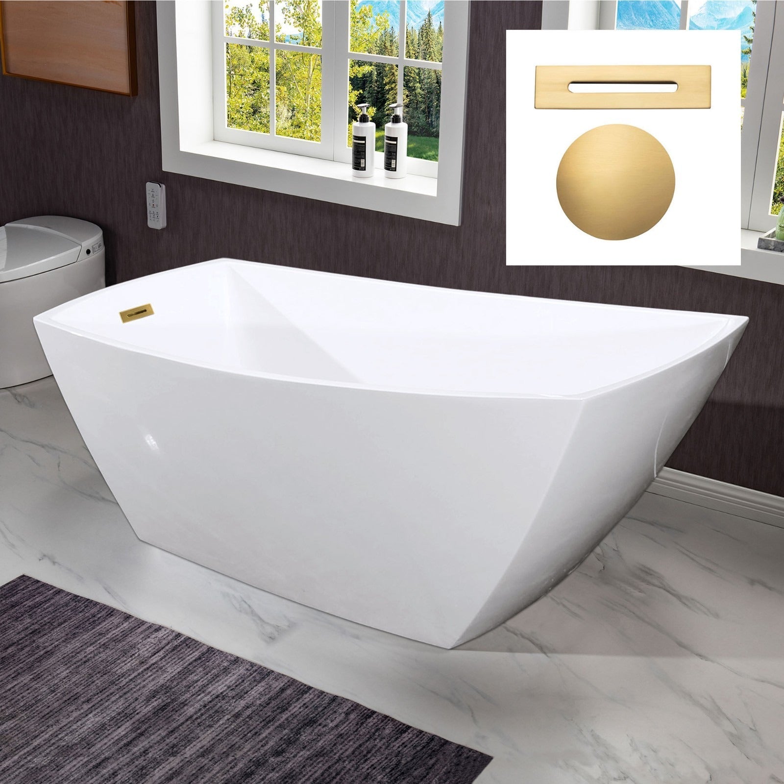 WOODBRIDGE 67" Acrylic Freestanding Bathtub Contemporary Soaking Tub with Drain & Overflow, B-1608
