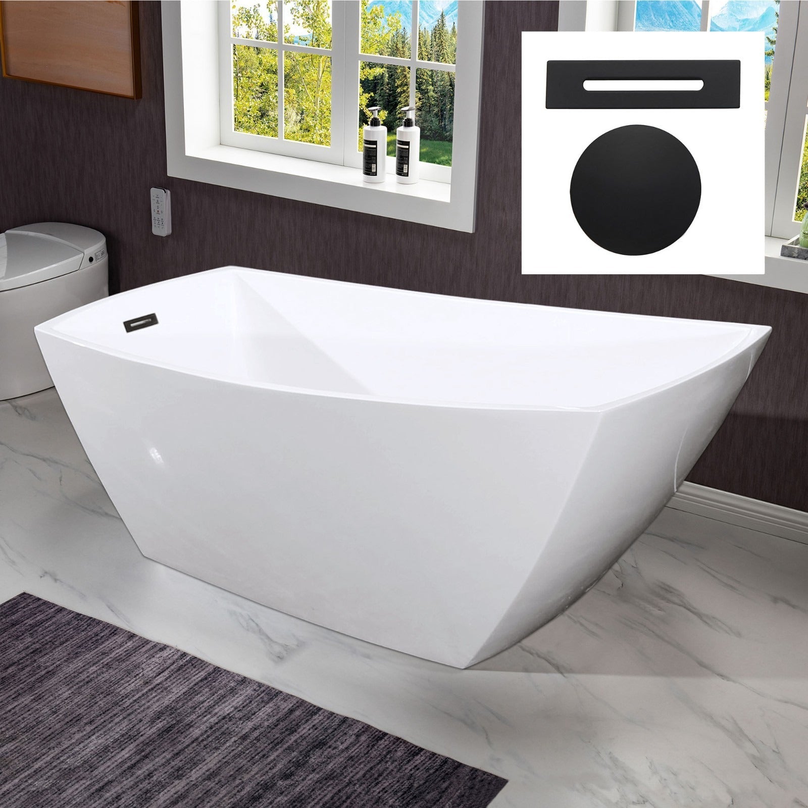 WOODBRIDGE 67" Acrylic Freestanding Bathtub Contemporary Soaking Tub with Drain & Overflow, B-1608