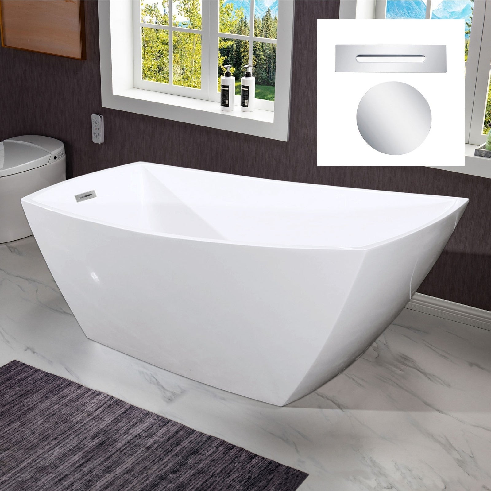 WOODBRIDGE 67" Acrylic Freestanding Bathtub Contemporary Soaking Tub with Drain & Overflow, B-1608