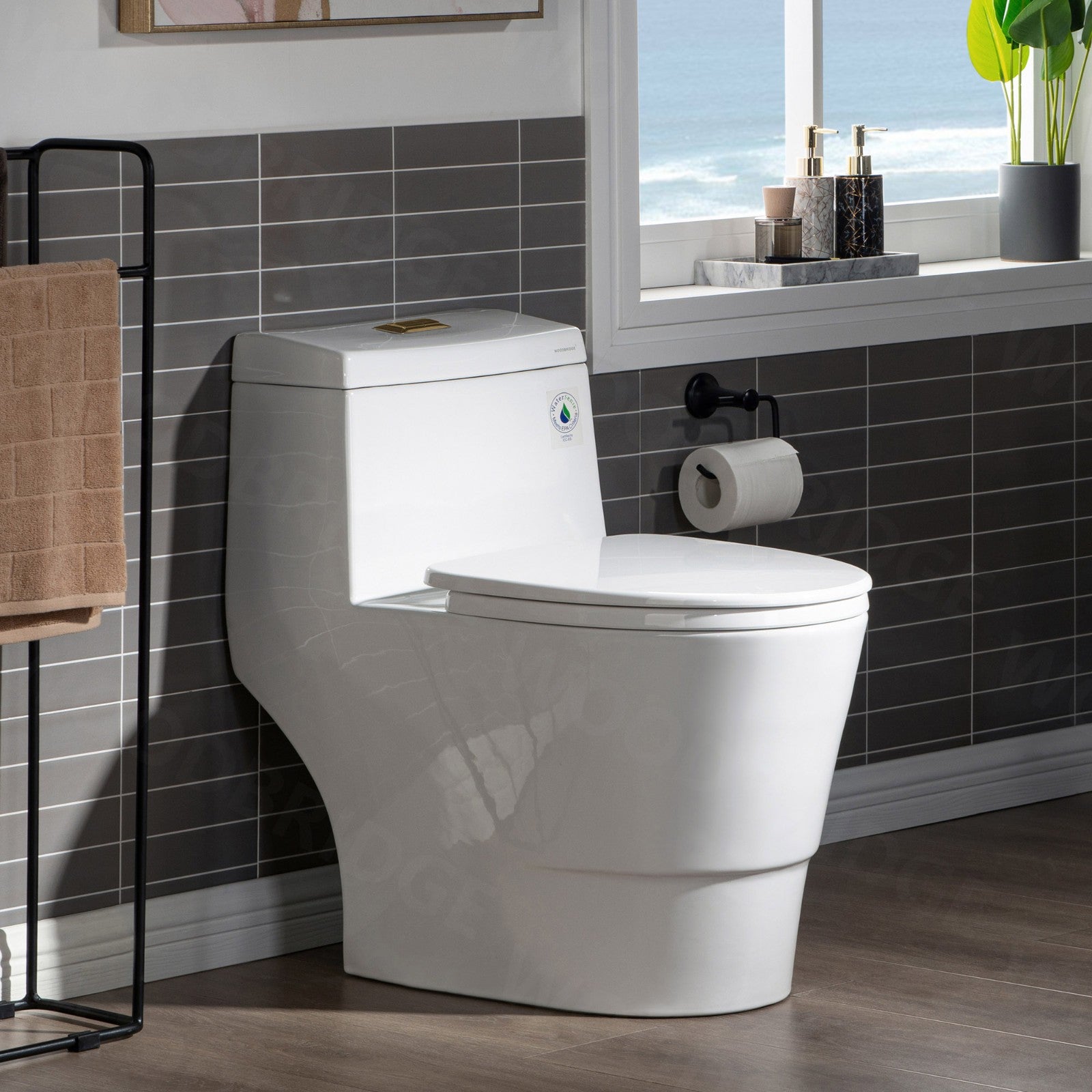 WOODBRIDGE One Piece Toilet with Soft Closing Seat, Chair Height, 1.28 GPF Dual, Water Sensed, 1000 Gram MaP Flushing Score Toilet