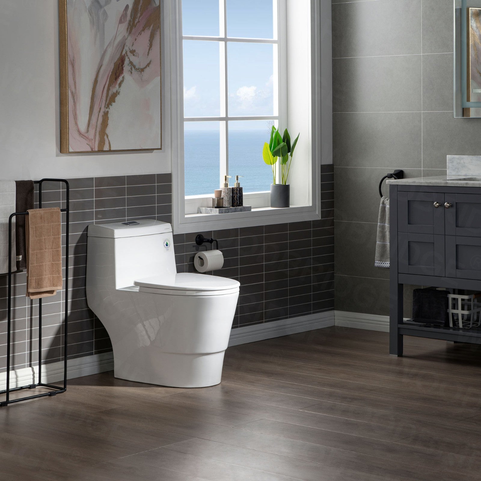 WOODBRIDGE One Piece Toilet with Soft Closing Seat, Chair Height, 1.28 GPF Dual, Water Sensed, 1000 Gram MaP Flushing Score Toilet