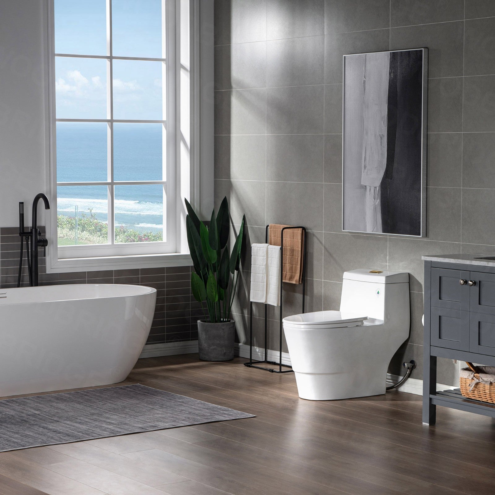 WOODBRIDGE One Piece Toilet with Soft Closing Seat, Chair Height, 1.28 GPF Dual, Water Sensed, 1000 Gram MaP Flushing Score Toilet