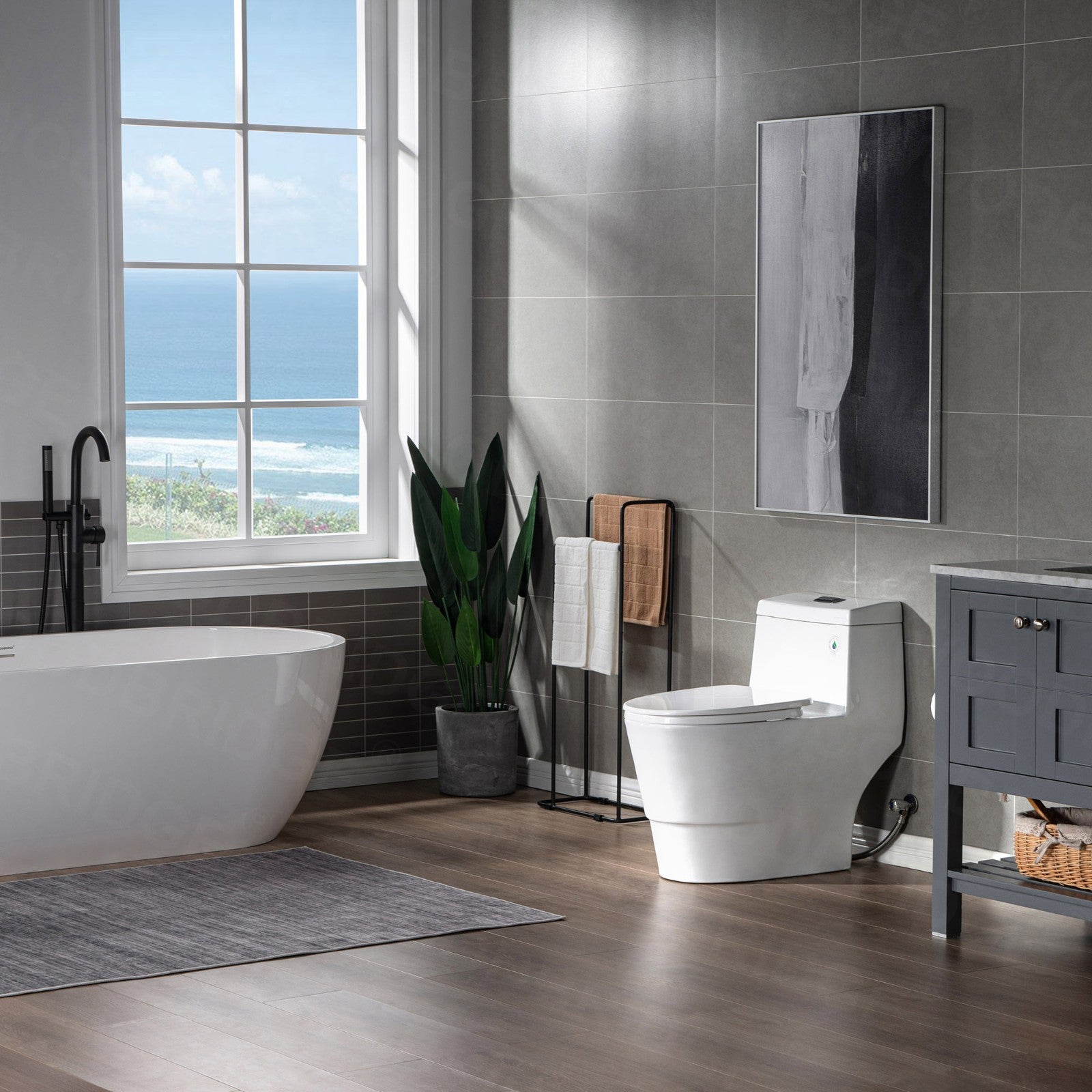WOODBRIDGE One Piece Toilet with Soft Closing Seat, Chair Height, 1.28 GPF Dual, Water Sensed, 1000 Gram MaP Flushing Score Toilet