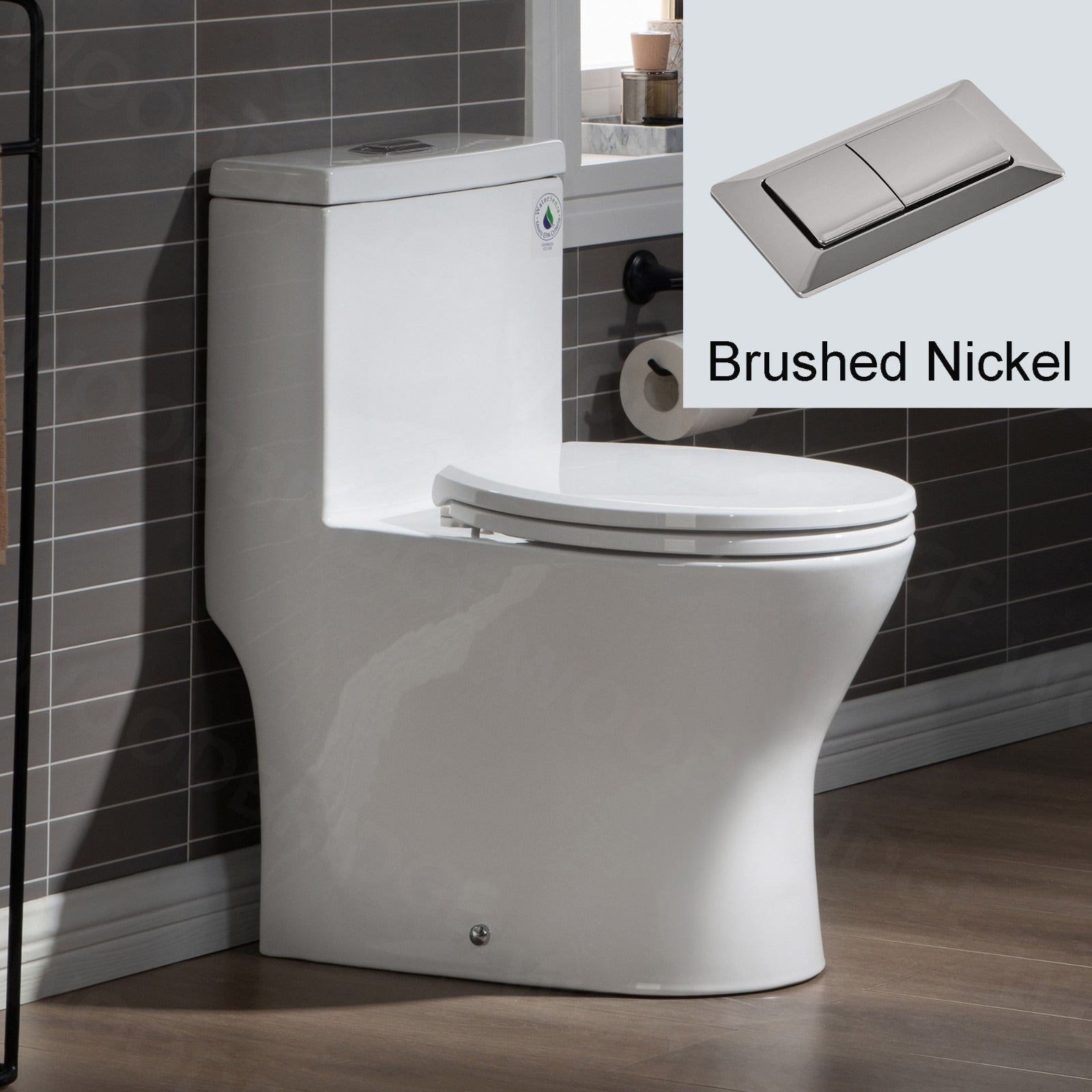 WOODBRIDGE One Piece Short Compact Bathroom Tiny Mini Commode Water Closet Dual Flush Concealed Trapway, T0031