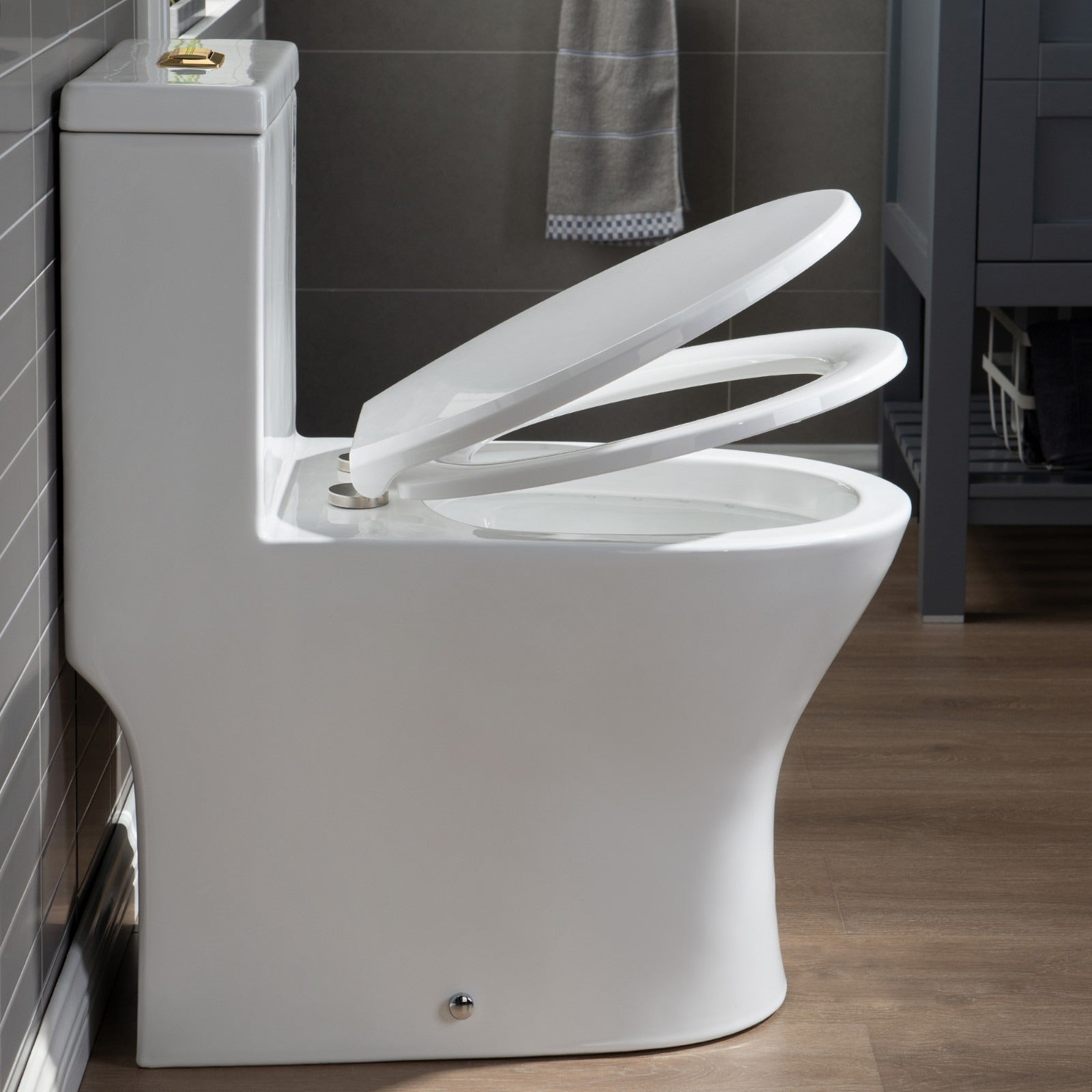 WOODBRIDGE One Piece Short Compact Bathroom Tiny Mini Commode Water Closet Dual Flush Concealed Trapway, T0031