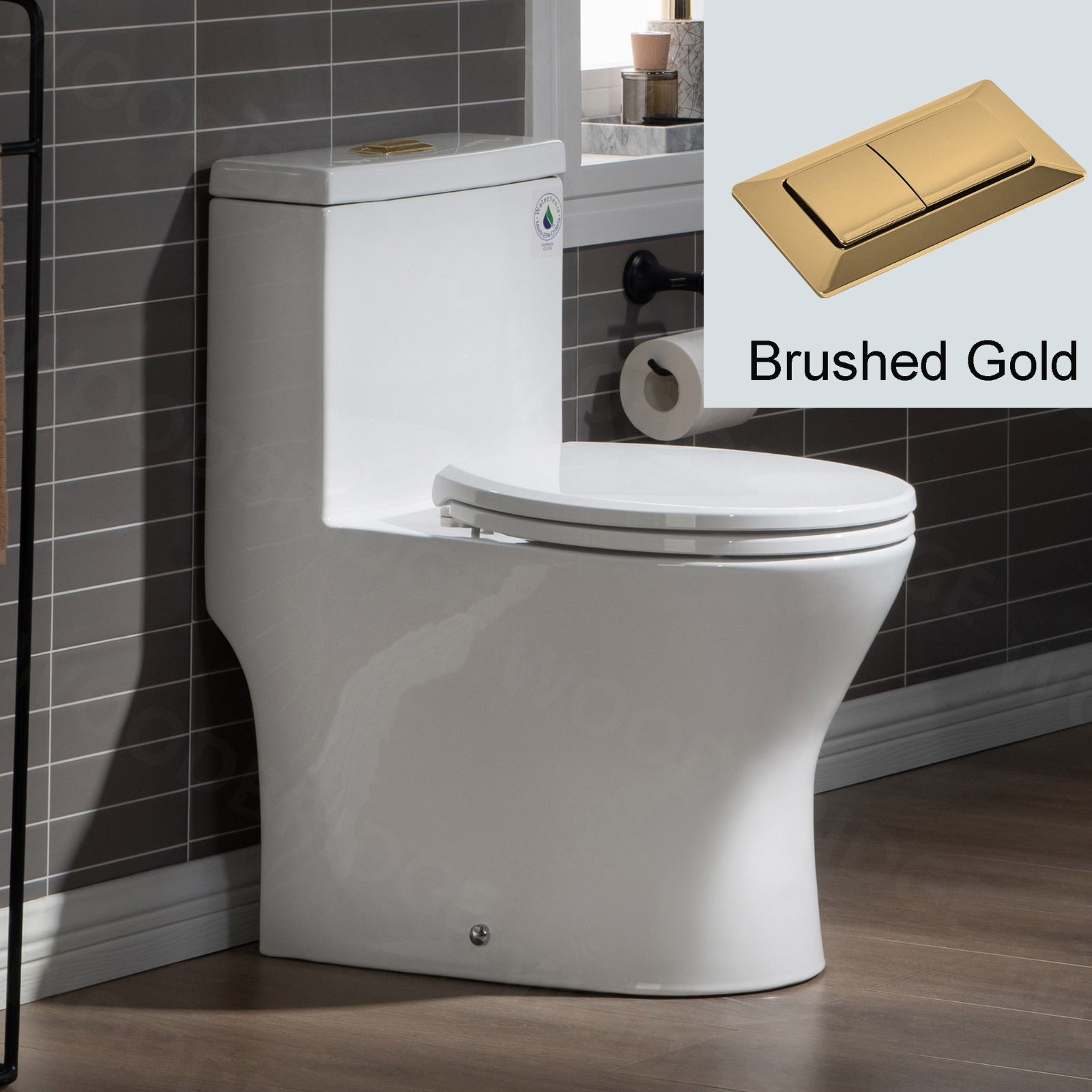 WOODBRIDGE One Piece Short Compact Bathroom Tiny Mini Commode Water Closet Dual Flush Concealed Trapway, T0031