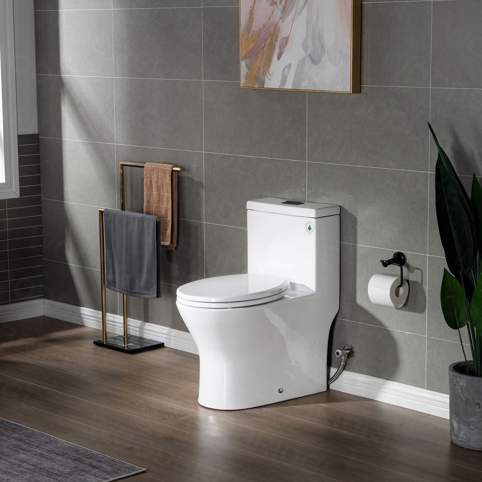 WOODBRIDGE One Piece Short Compact Bathroom Tiny Mini Commode Water Closet Dual Flush Concealed Trapway, T0031