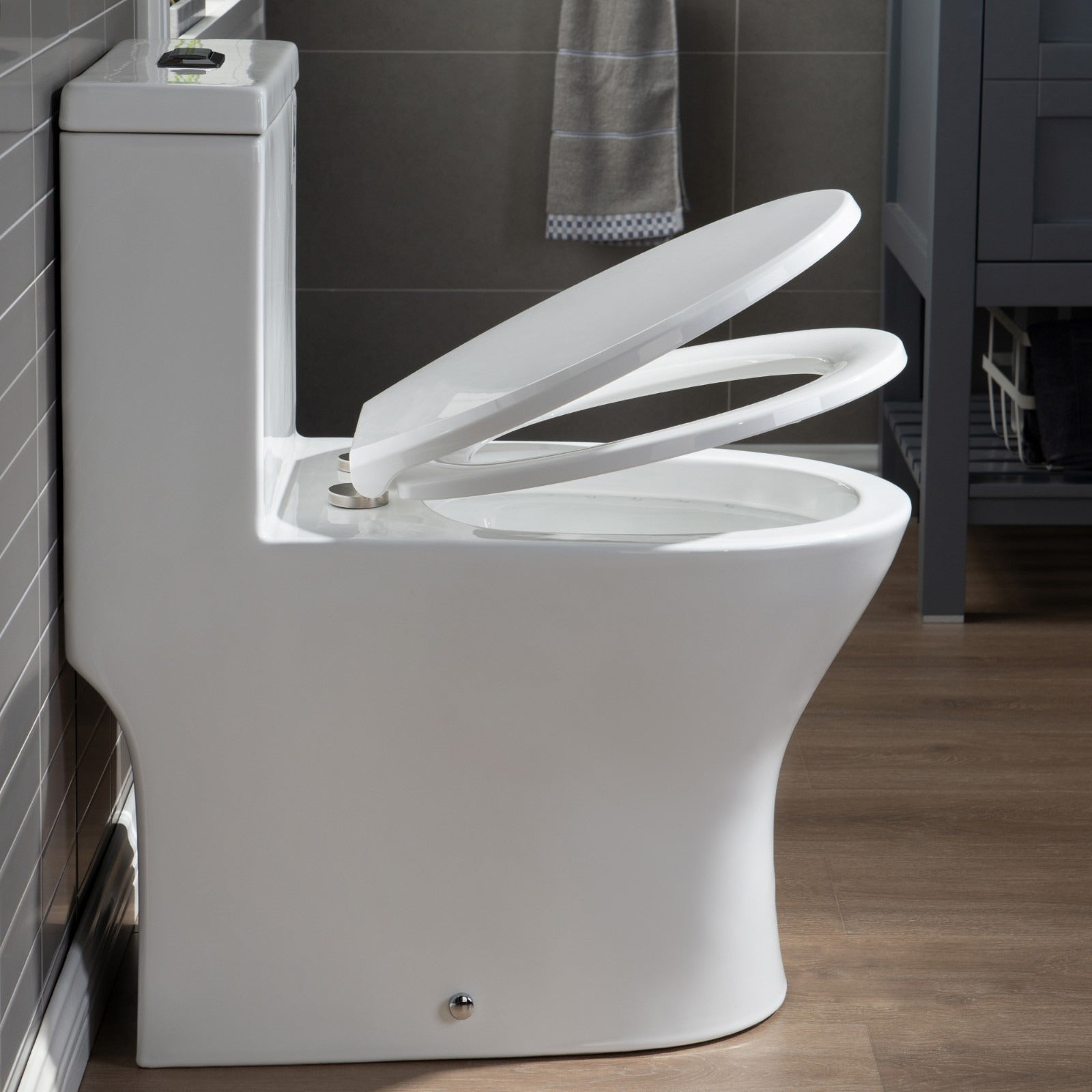 WOODBRIDGE One Piece Short Compact Bathroom Tiny Mini Commode Water Closet Dual Flush Concealed Trapway, T0031