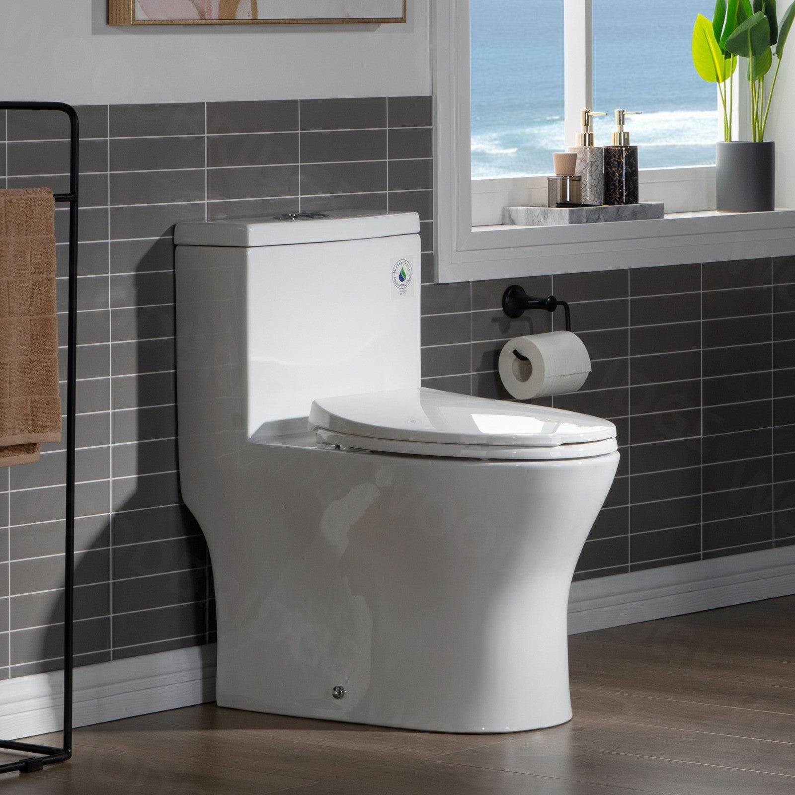 WOODBRIDGE Modern One Piece Dual Flush 1.28 GP Toilet,with Soft Closing Seat