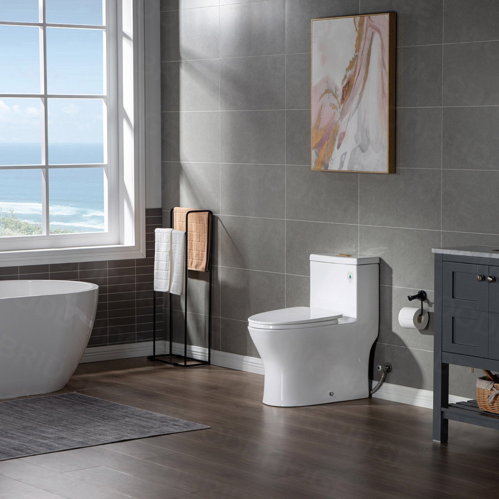 WOODBRIDGE Modern One Piece Dual Flush 1.28 GP Toilet,with Soft Closing Seat