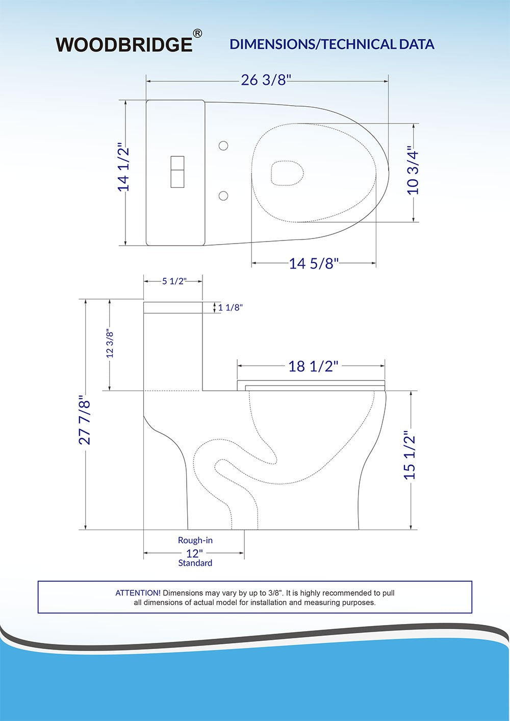 WOODBRIDGE Modern One Piece Dual Flush 1.28 GP Toilet,with Soft Closing Seat