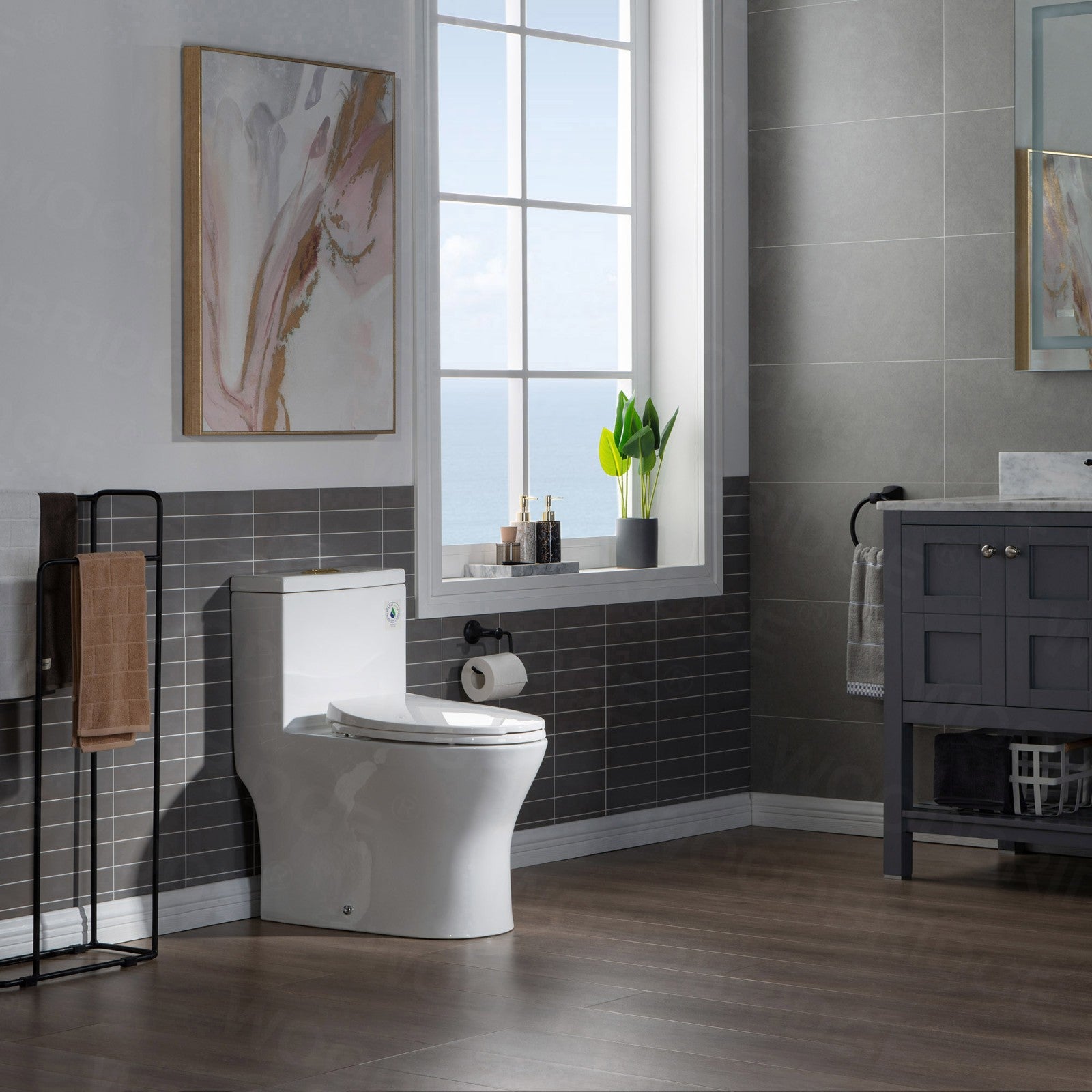 WOODBRIDGE Modern One Piece Dual Flush 1.28 GP Toilet,with Soft Closing Seat