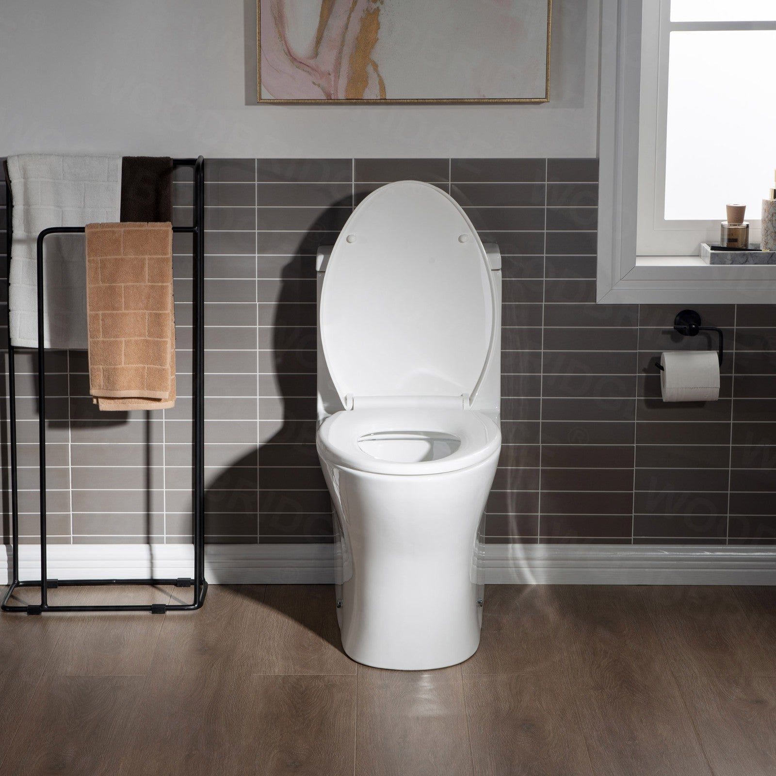 WOODBRIDGE Modern One Piece Dual Flush 1.28 GP Toilet,with Soft Closing Seat