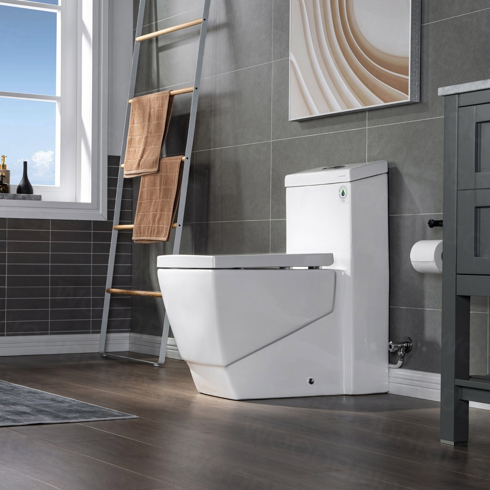 WOODBRIDGE Modern Square Design One Piece Dual Flush 1.28 GP Toilet,Chair Height with Soft Closing Seat, T0020