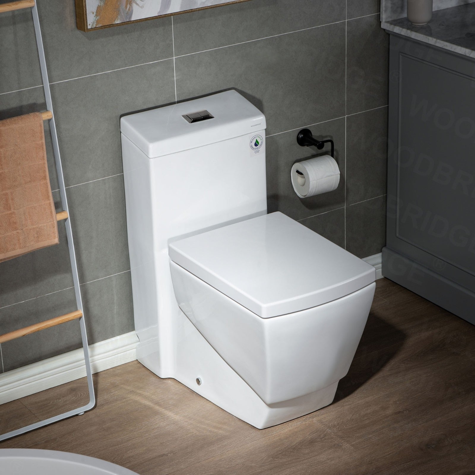 WOODBRIDGE Modern Square Design One Piece Dual Flush 1.28 GP Toilet,Chair Height with Soft Closing Seat, T0020