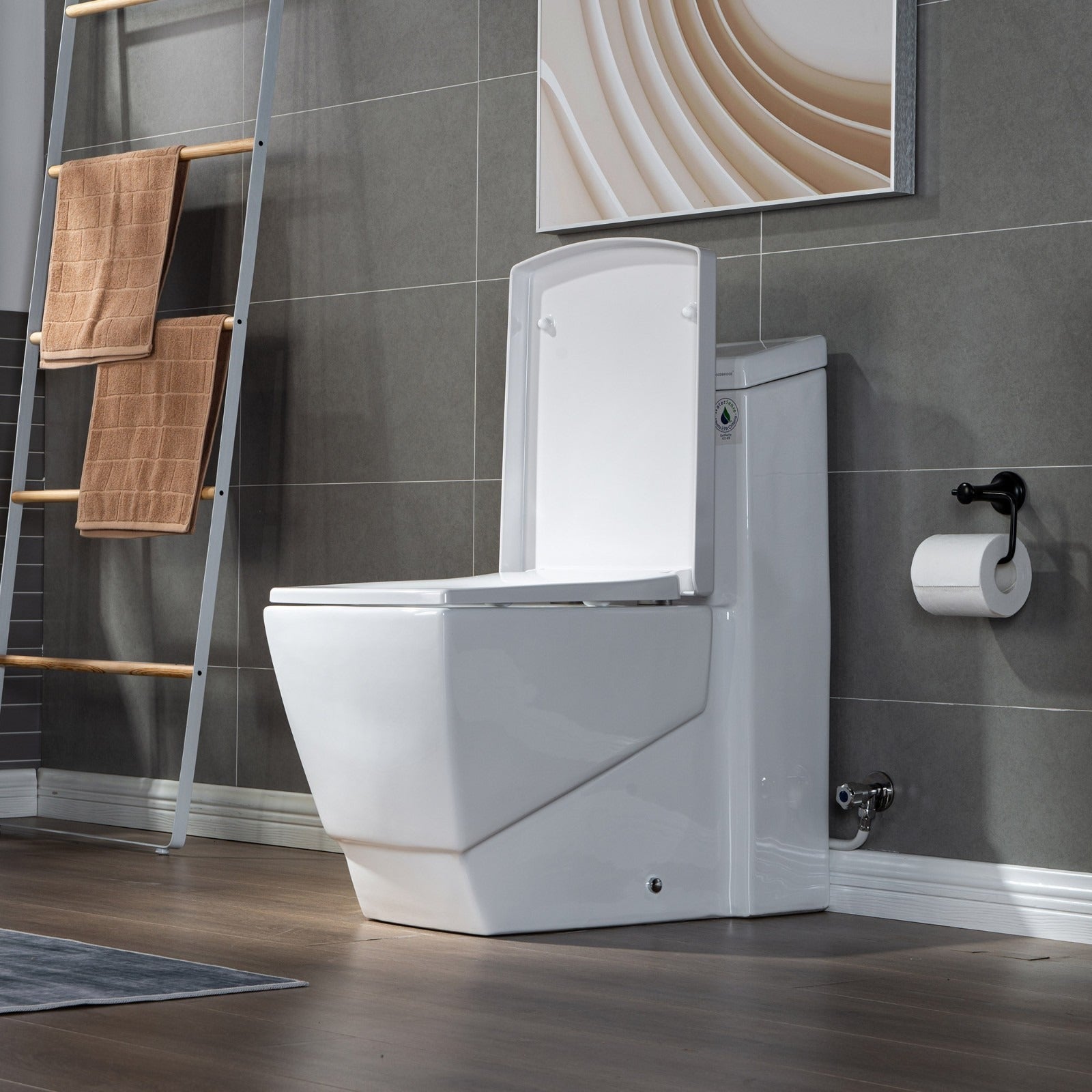 WOODBRIDGE Modern Square Design One Piece Dual Flush 1.28 GP Toilet,Chair Height with Soft Closing Seat, T0020