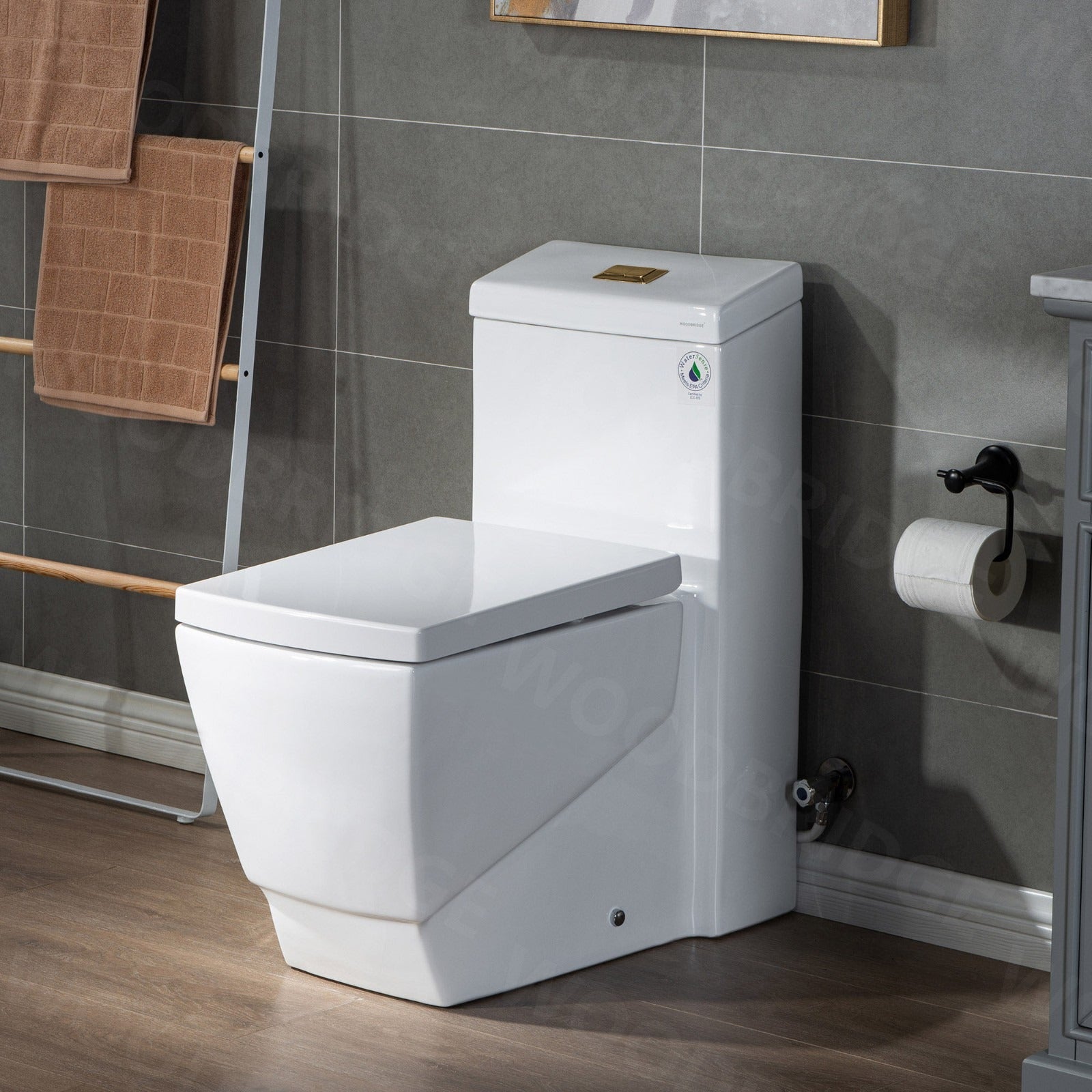 WOODBRIDGE Modern Square Design One Piece Dual Flush 1.28 GP Toilet,Chair Height with Soft Closing Seat, T0020