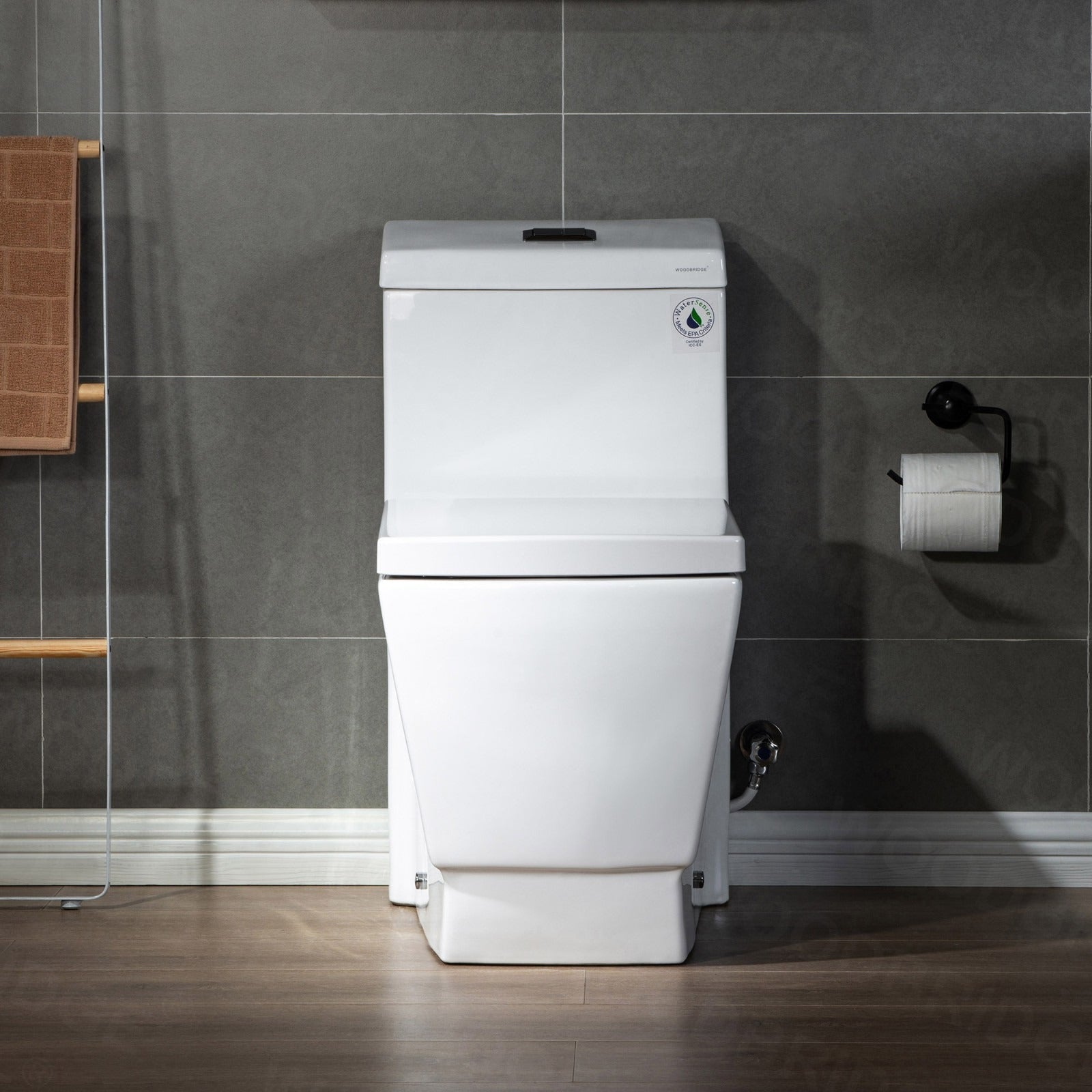 WOODBRIDGE Modern Square Design One Piece Dual Flush 1.28 GP Toilet,Chair Height with Soft Closing Seat, T0020
