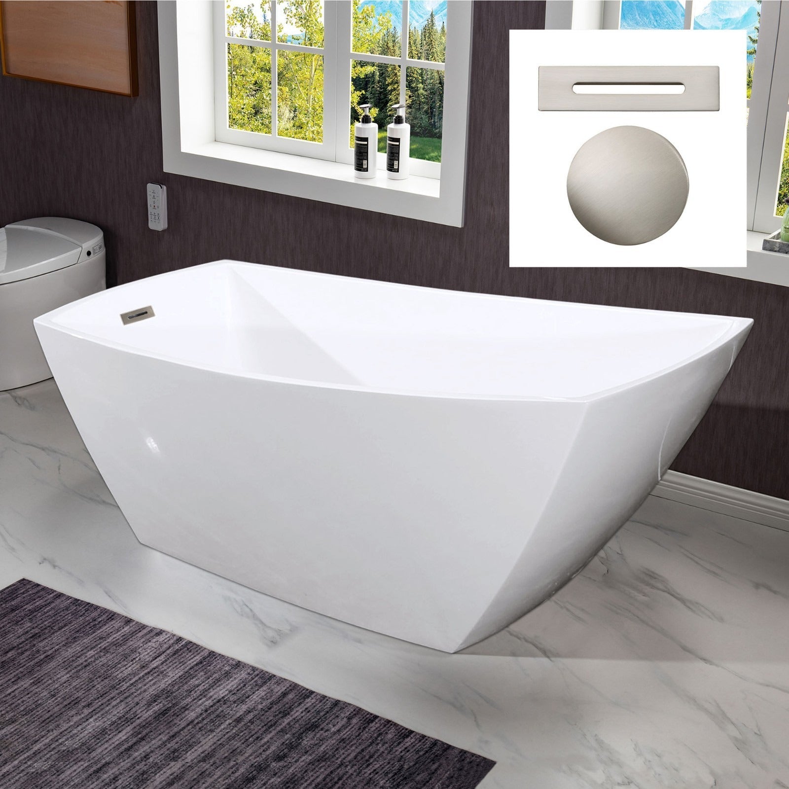 WOODBRIDGE 67" Acrylic Freestanding Bathtub Contemporary Soaking Tub with Drain & Overflow, B-1608