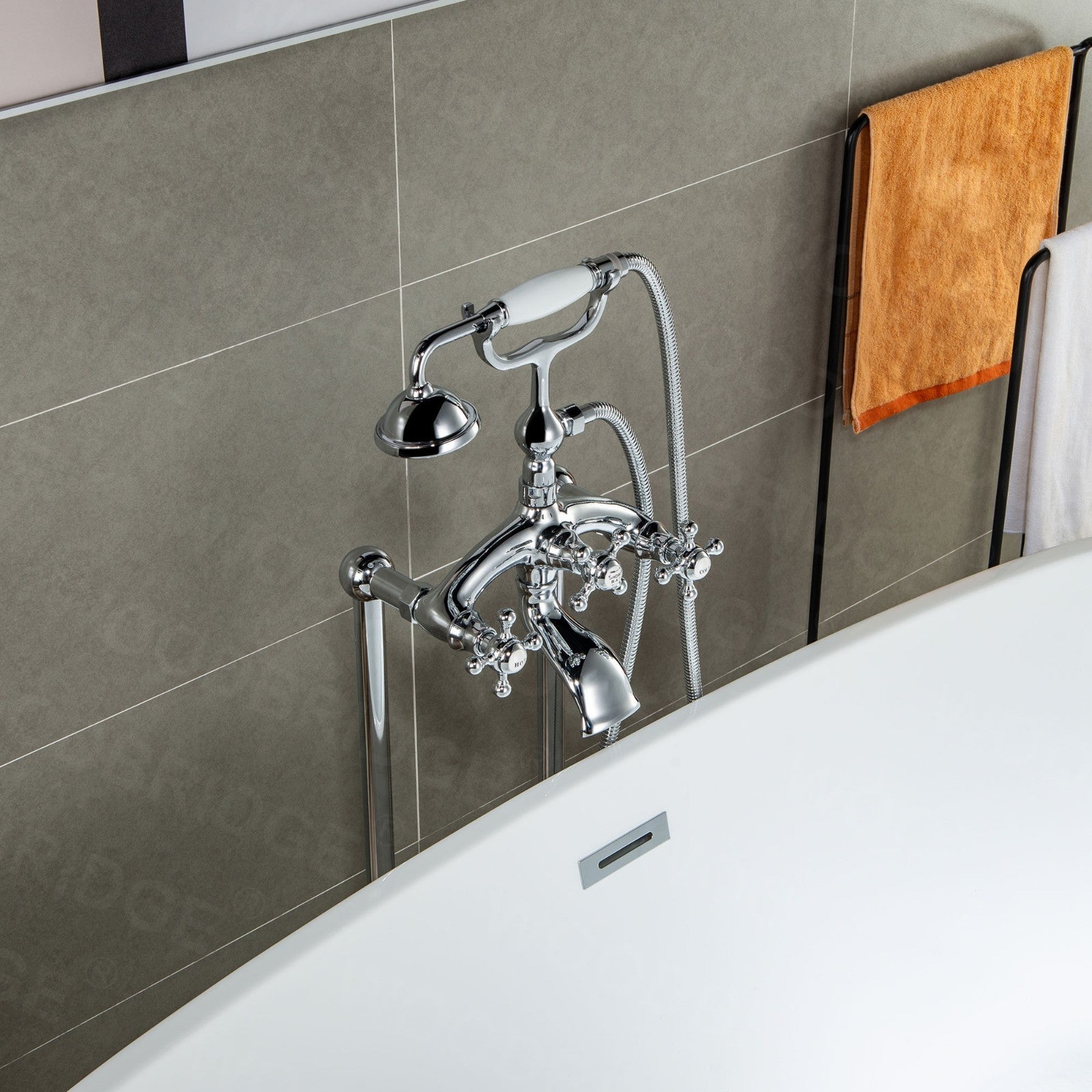 WOODBRIDGE F0018BN Freestanding Clawfoot Tub Filler Faucet with Hand Shower and Hose