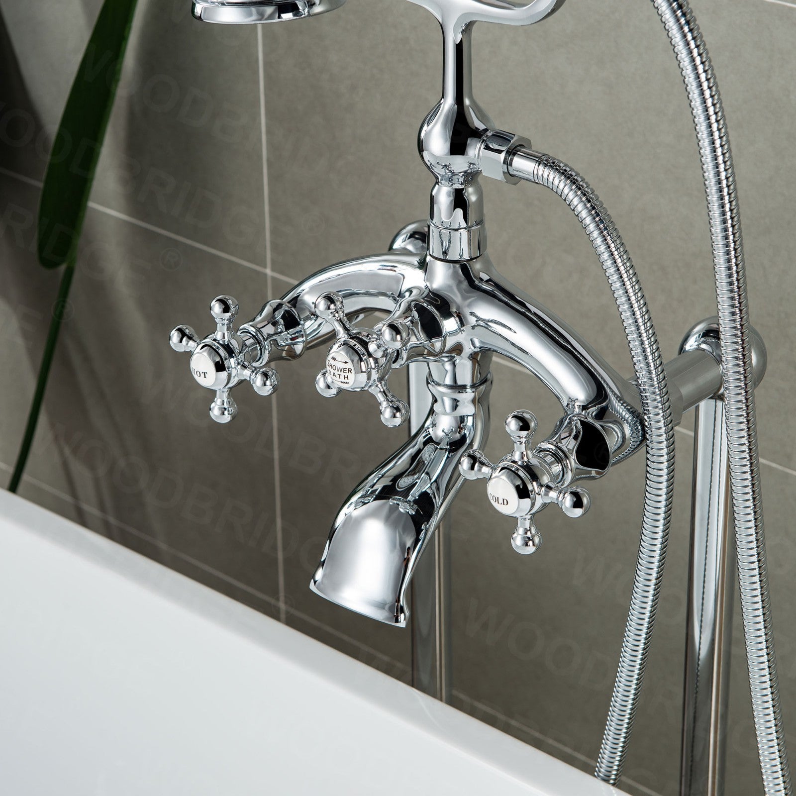 WOODBRIDGE F0018BN Freestanding Clawfoot Tub Filler Faucet with Hand Shower and Hose