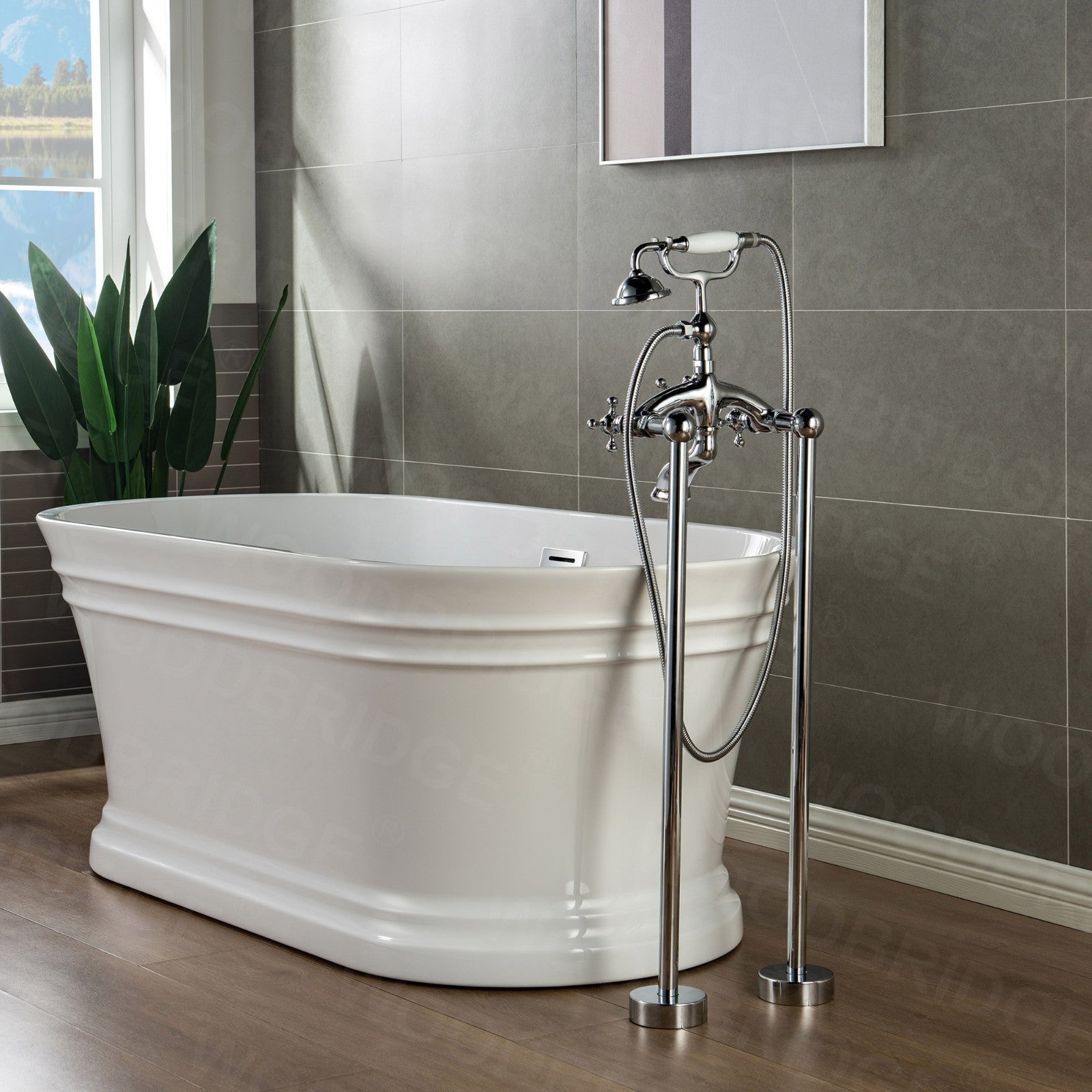 WOODBRIDGE F0018BN Freestanding Clawfoot Tub Filler Faucet with Hand Shower and Hose