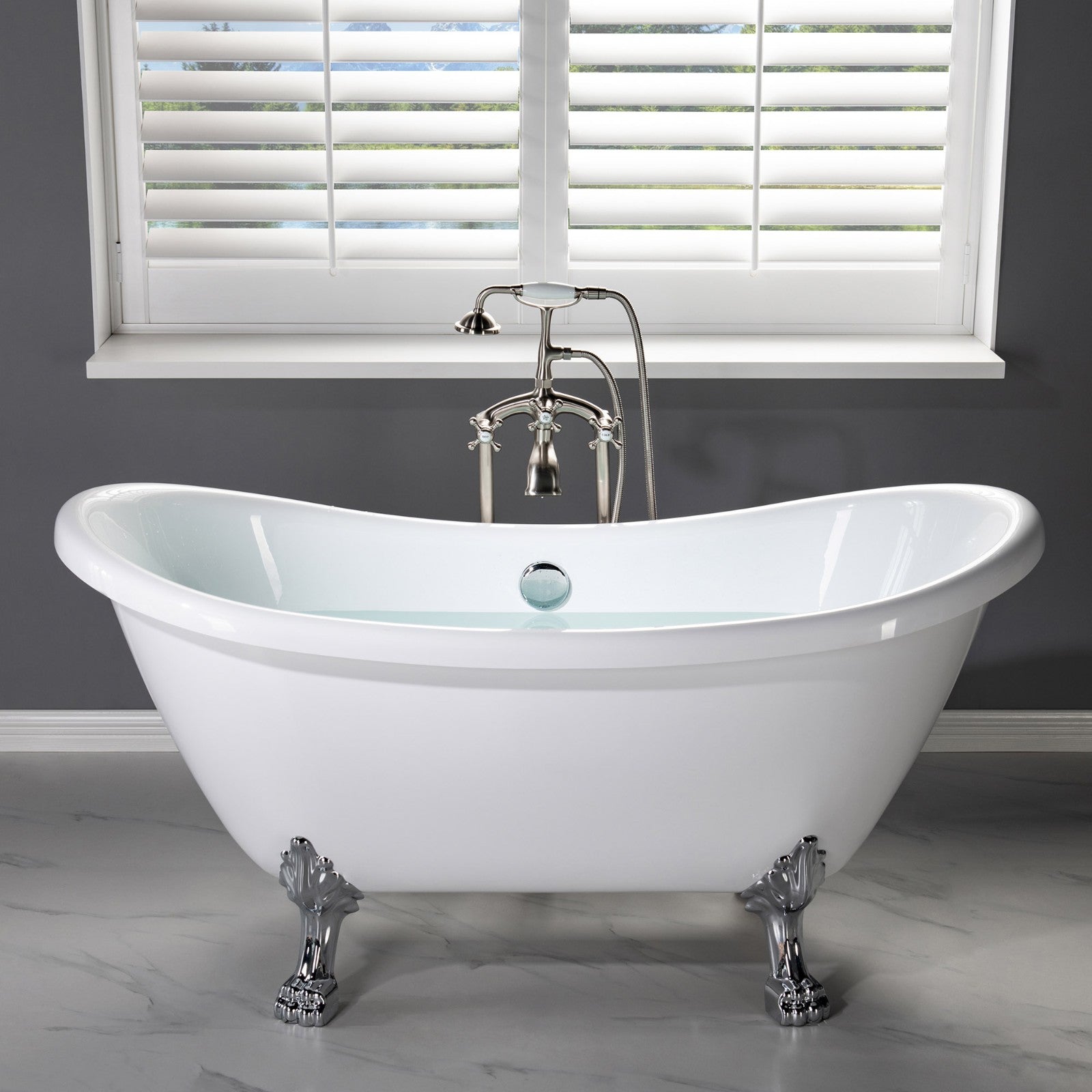 WOODBRIDGE F0018BN Freestanding Clawfoot Tub Filler Faucet with Hand Shower and Hose