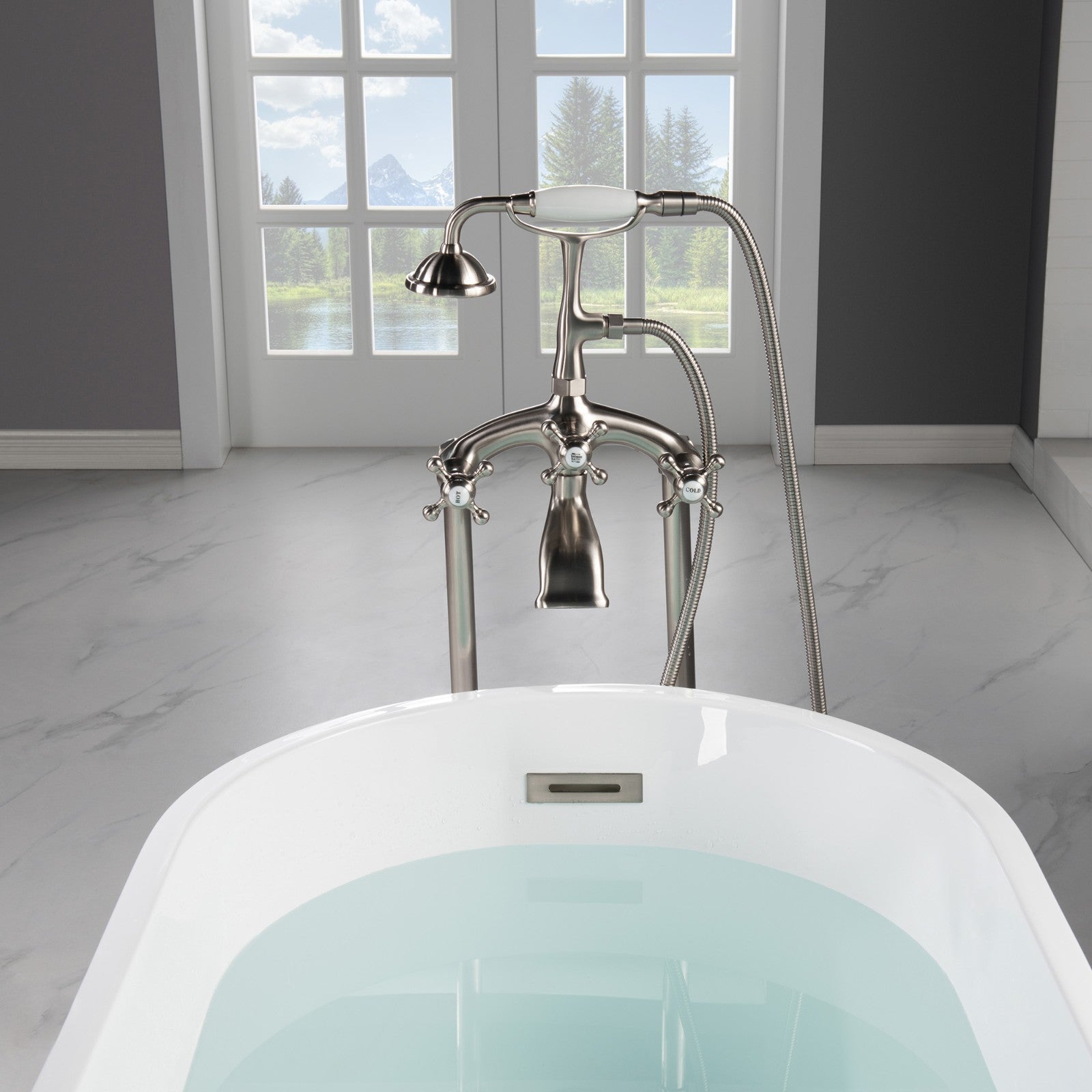 WOODBRIDGE F0018BN Freestanding Clawfoot Tub Filler Faucet with Hand Shower and Hose
