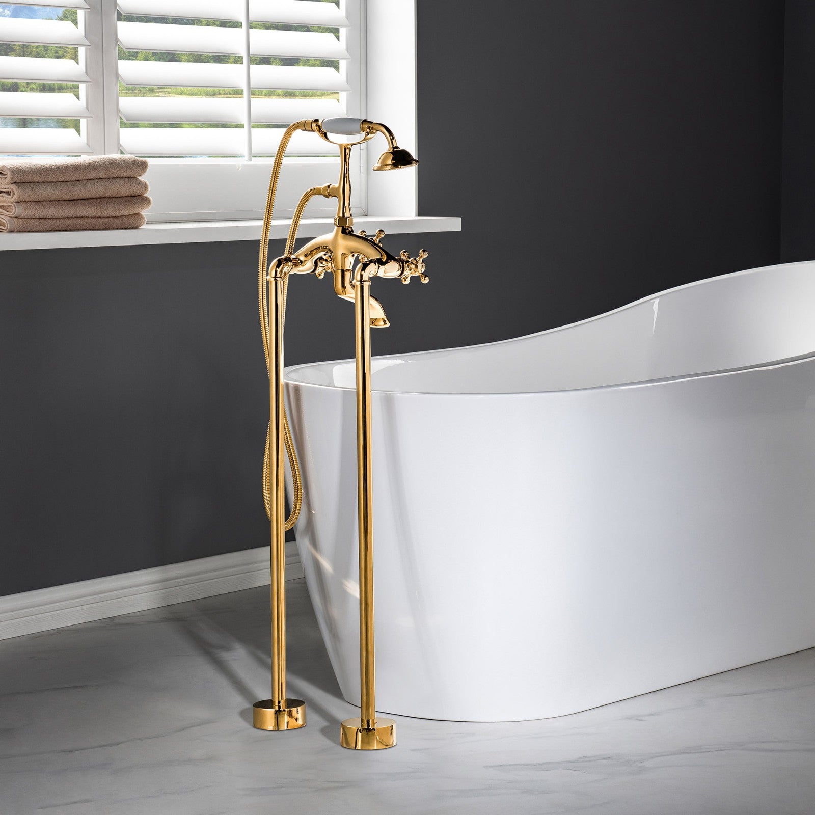 WOODBRIDGE F0018BN Freestanding Clawfoot Tub Filler Faucet with Hand Shower and Hose