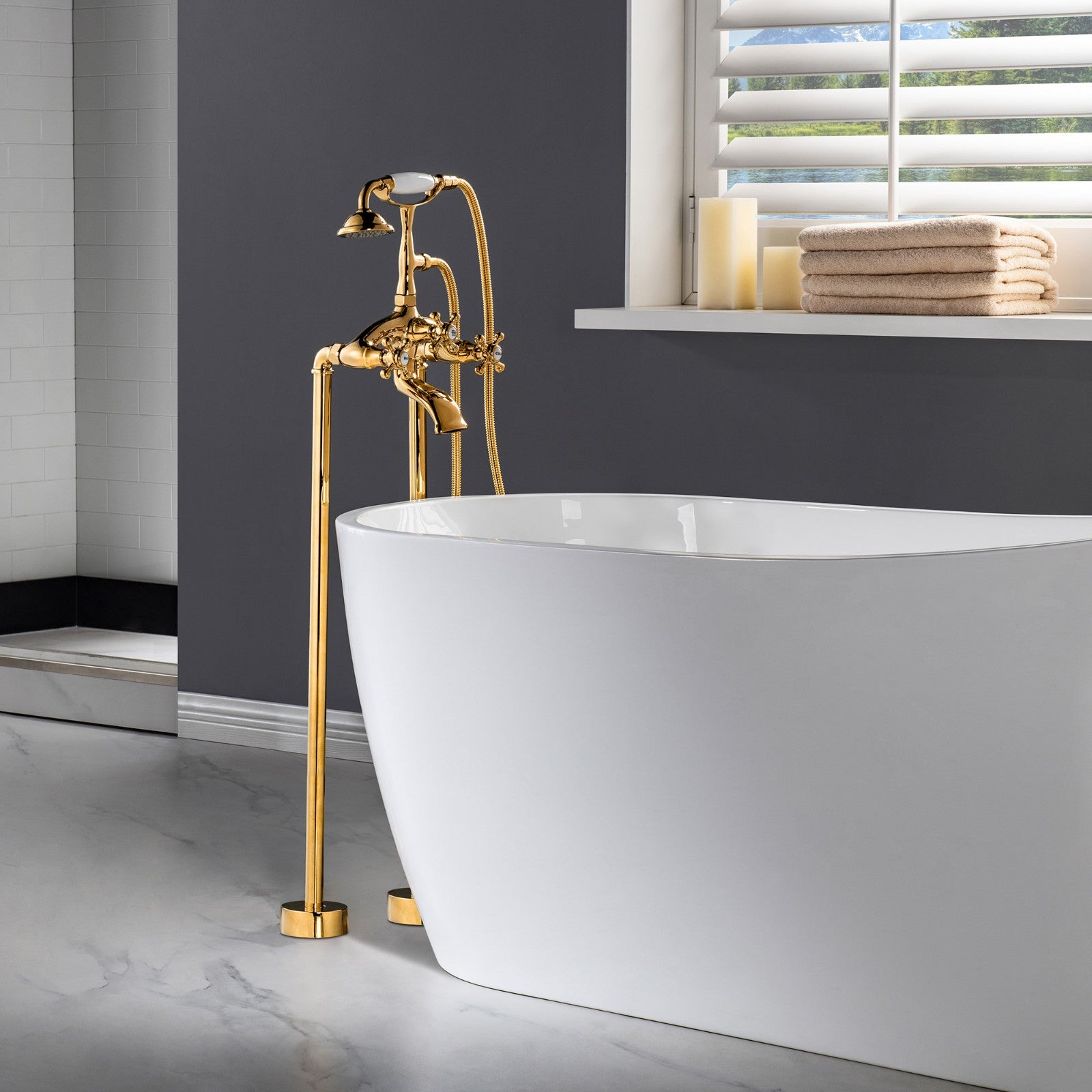 WOODBRIDGE F0018BN Freestanding Clawfoot Tub Filler Faucet with Hand Shower and Hose