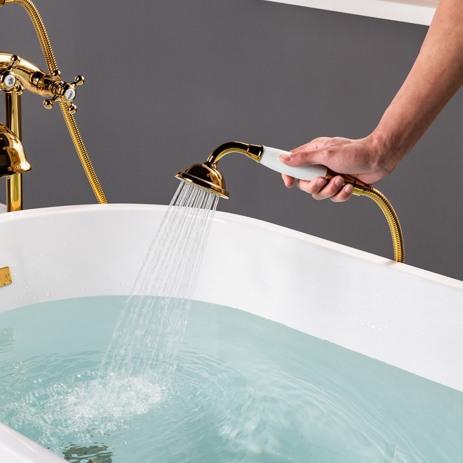 WOODBRIDGE F0018BN Freestanding Clawfoot Tub Filler Faucet with Hand Shower and Hose