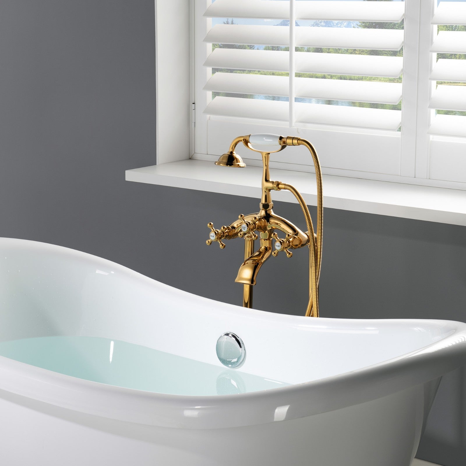 WOODBRIDGE F0018BN Freestanding Clawfoot Tub Filler Faucet with Hand Shower and Hose