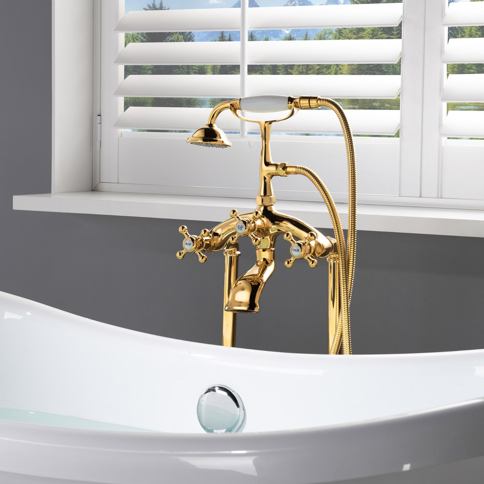 WOODBRIDGE F0018BN Freestanding Clawfoot Tub Filler Faucet with Hand Shower and Hose