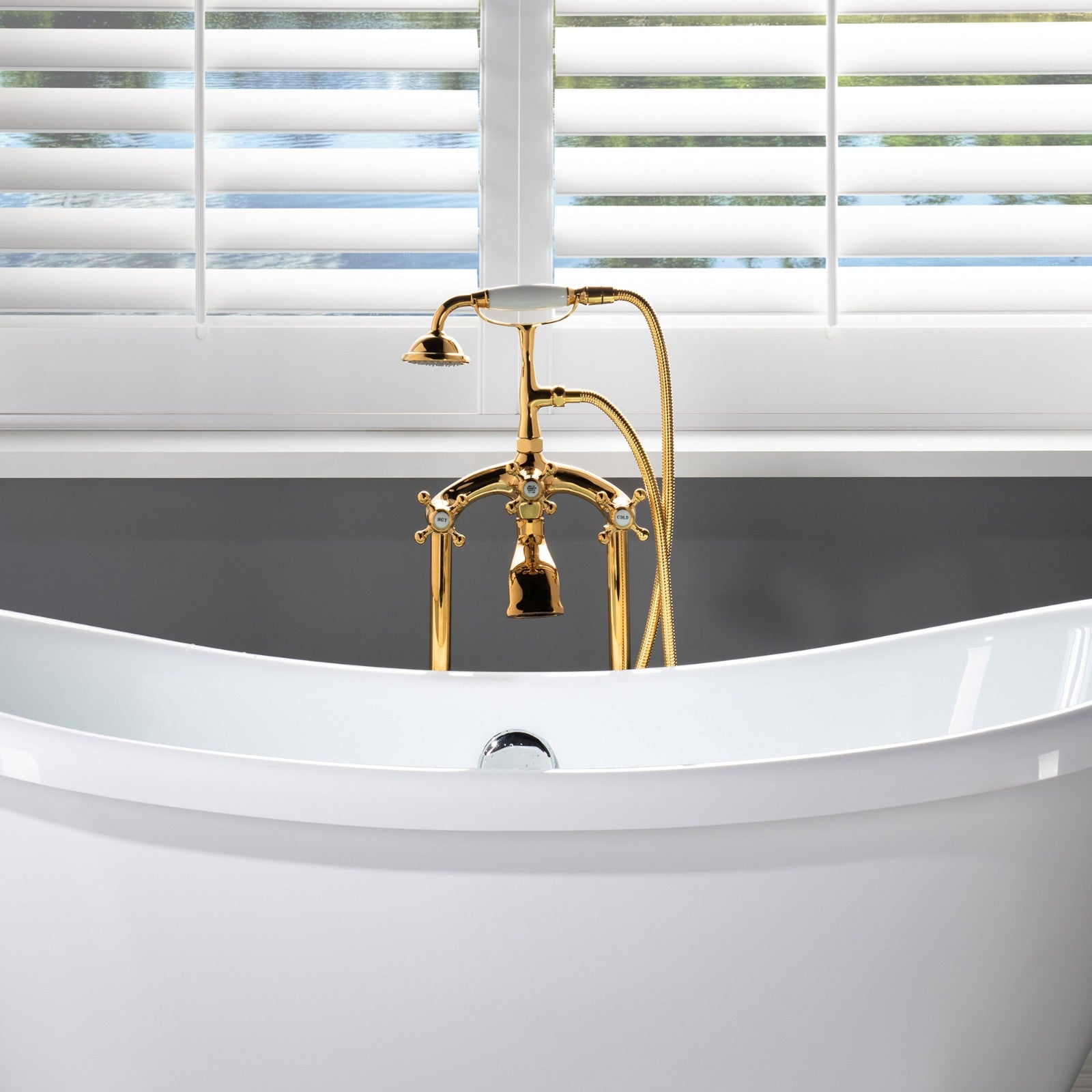 WOODBRIDGE F0018BN Freestanding Clawfoot Tub Filler Faucet with Hand Shower and Hose