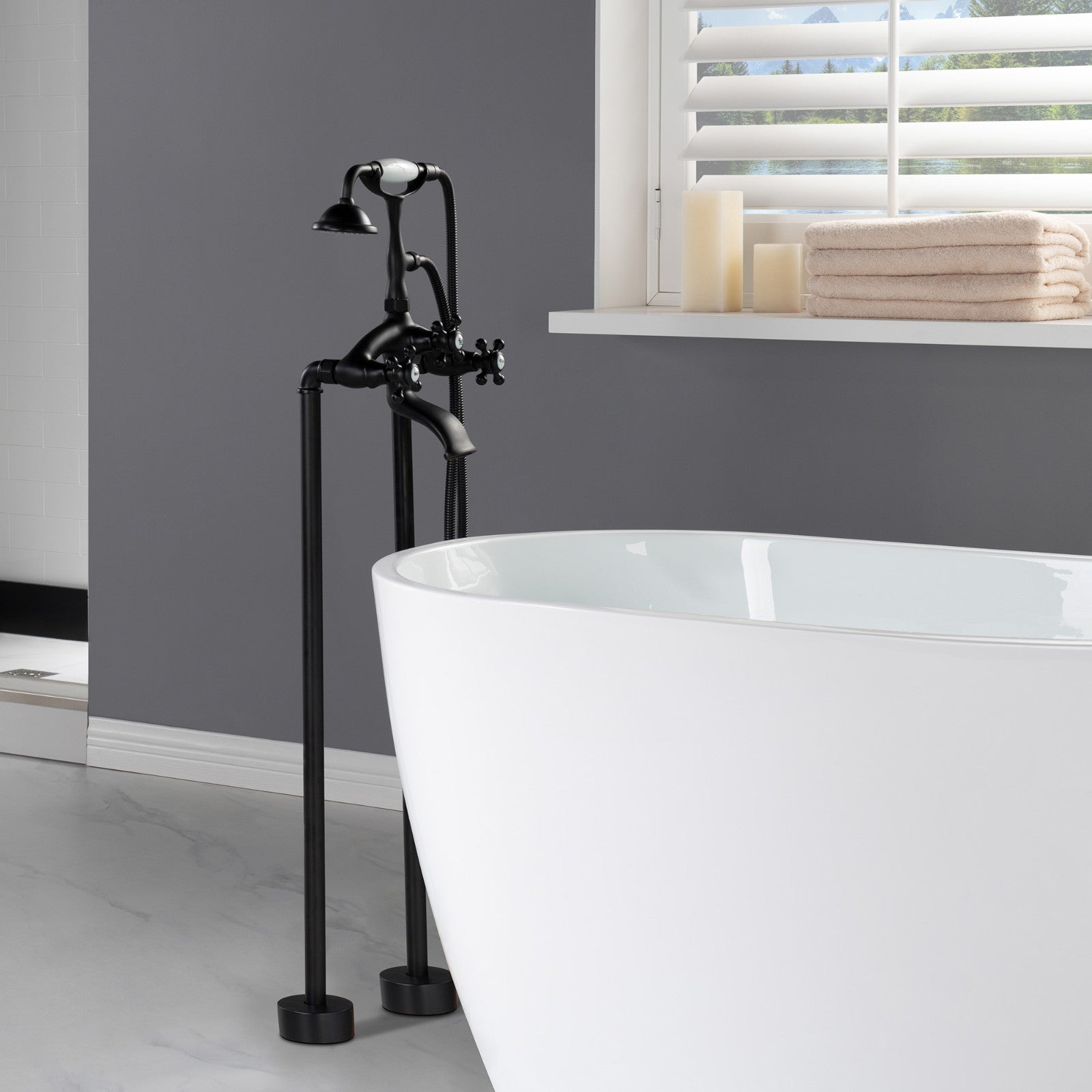 WOODBRIDGE F0018BN Freestanding Clawfoot Tub Filler Faucet with Hand Shower and Hose