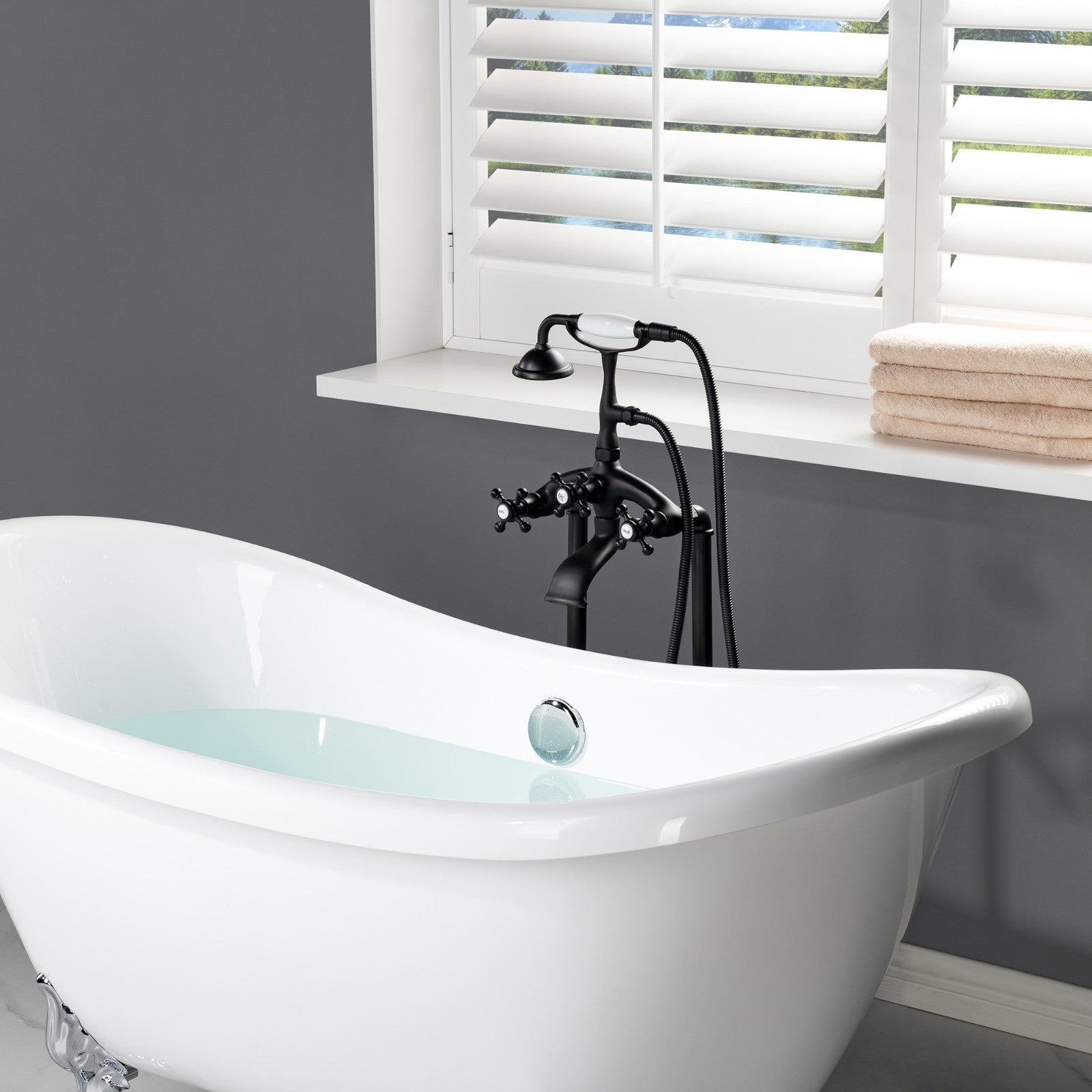 WOODBRIDGE F0018BN Freestanding Clawfoot Tub Filler Faucet with Hand Shower and Hose