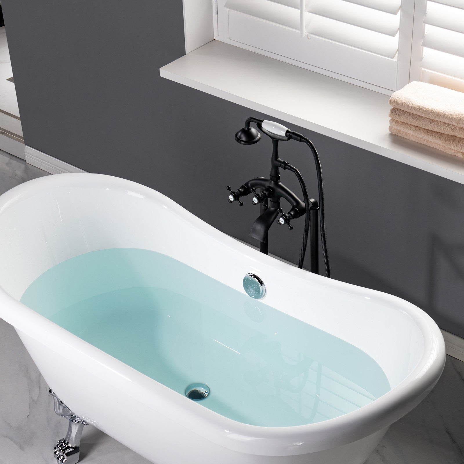 WOODBRIDGE F0018BN Freestanding Clawfoot Tub Filler Faucet with Hand Shower and Hose