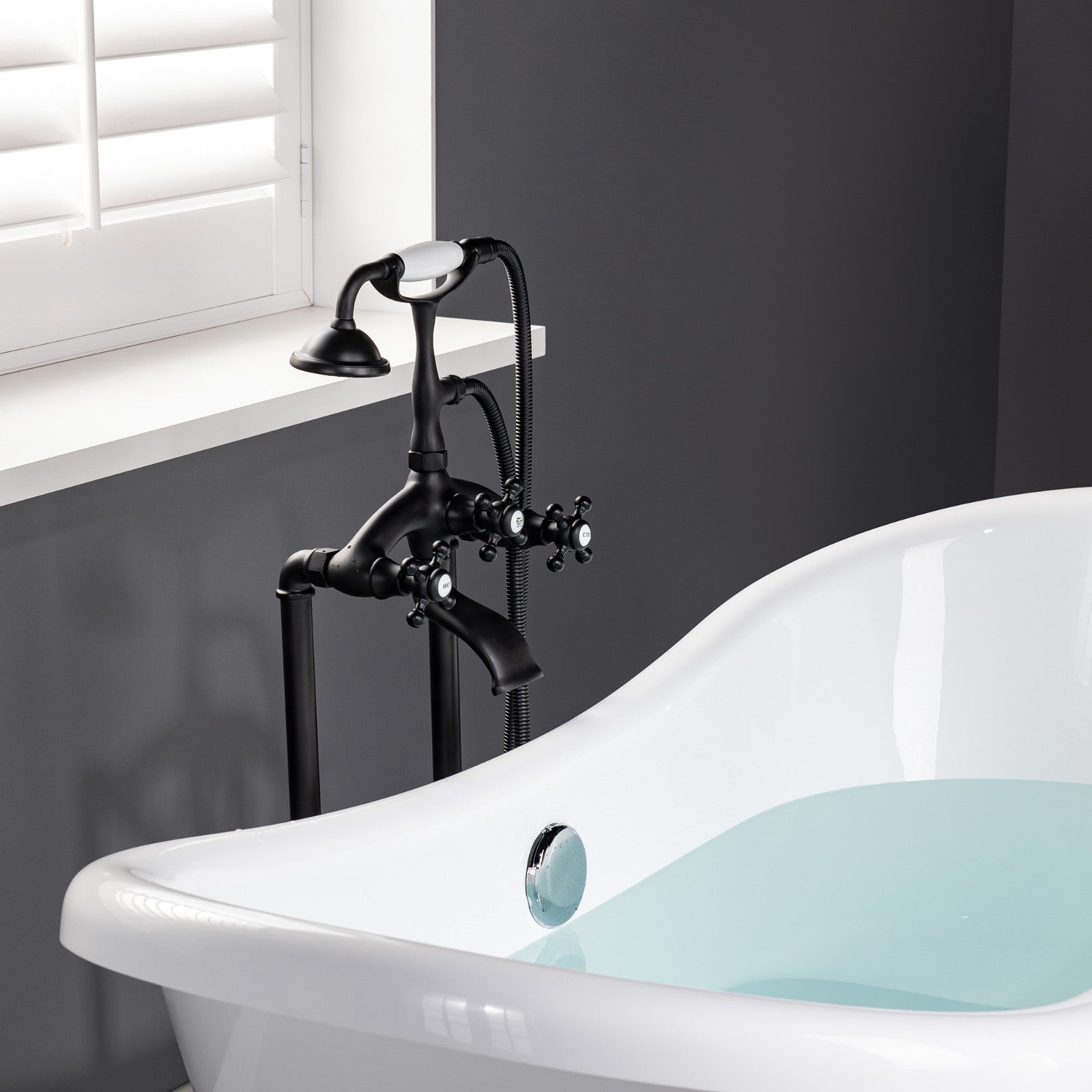 WOODBRIDGE F0018BN Freestanding Clawfoot Tub Filler Faucet with Hand Shower and Hose
