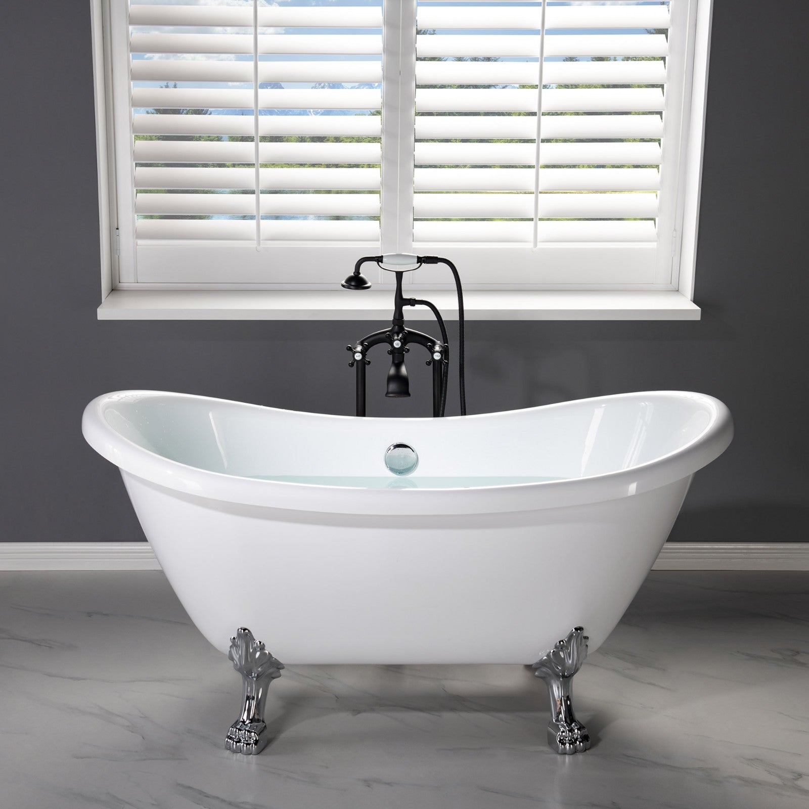 WOODBRIDGE F0018BN Freestanding Clawfoot Tub Filler Faucet with Hand Shower and Hose