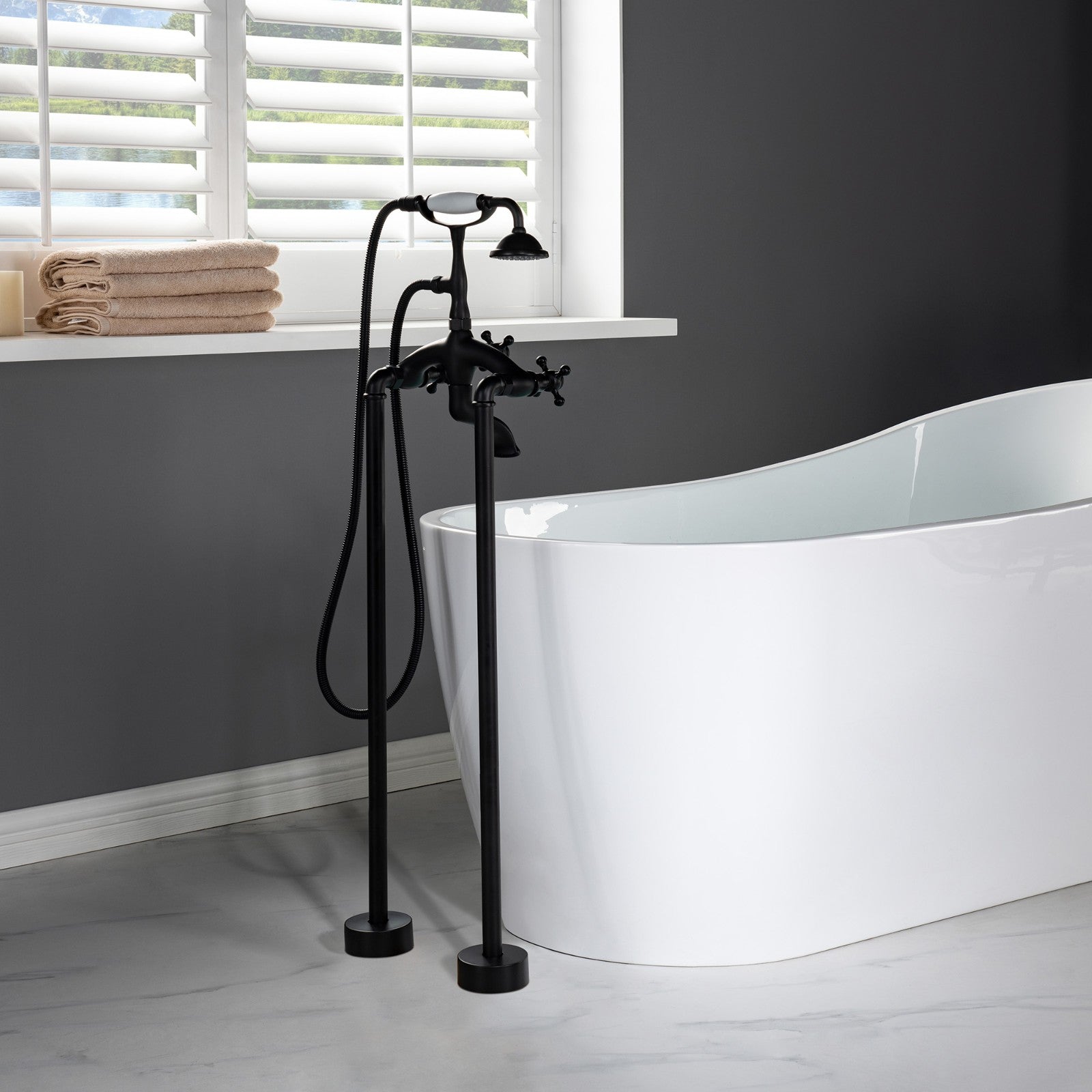 WOODBRIDGE F0018BN Freestanding Clawfoot Tub Filler Faucet with Hand Shower and Hose