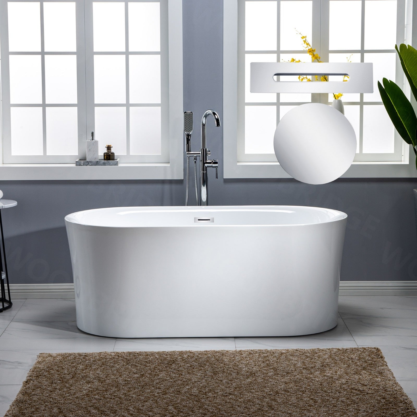 WOODBRIDGE 59" Contemporary Freestanding Acrylic Air Bubble Soaking Bathtub with Drain & Overflow, B0102